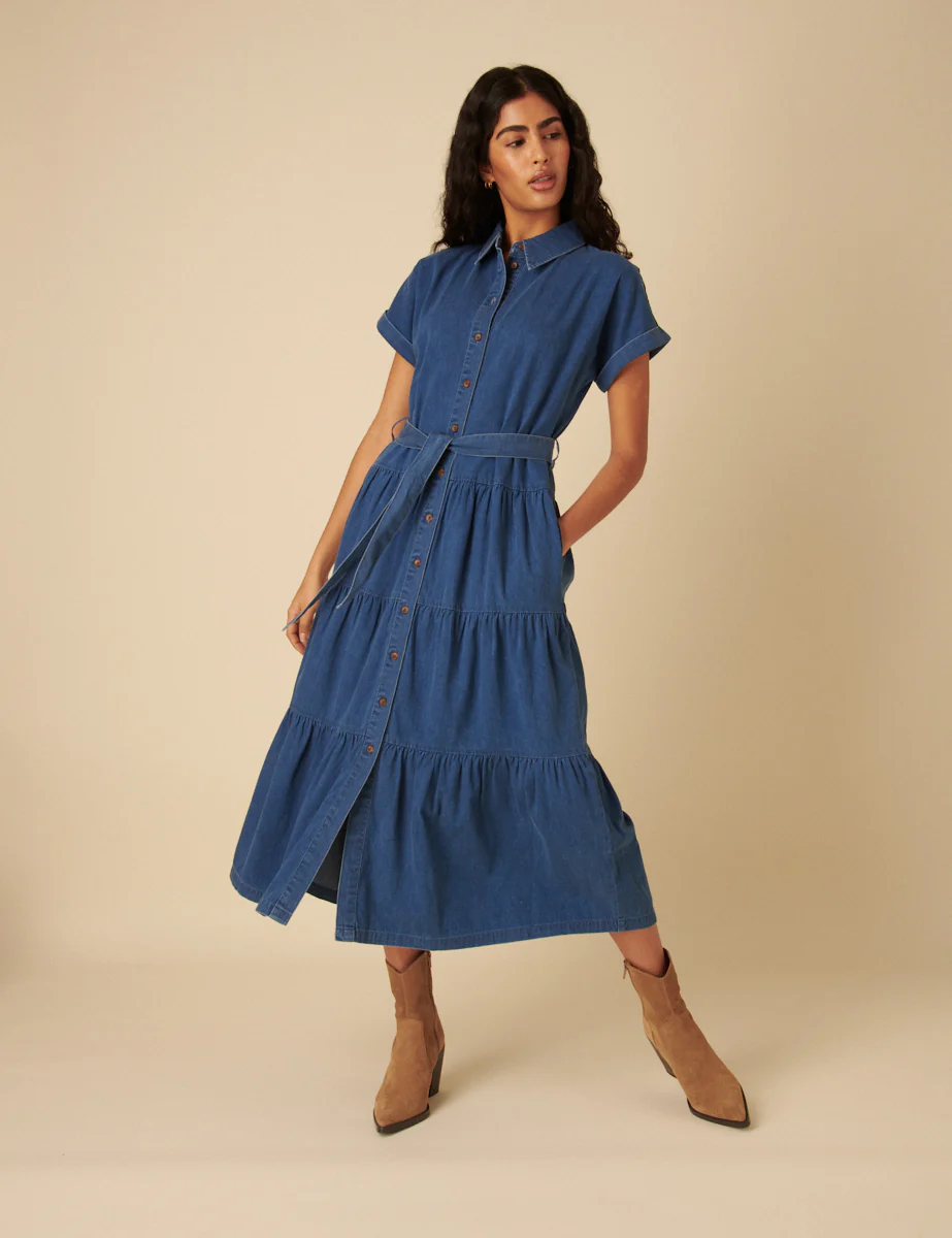 Blue Denim Ester Tiered Shirt Dress - Image 3