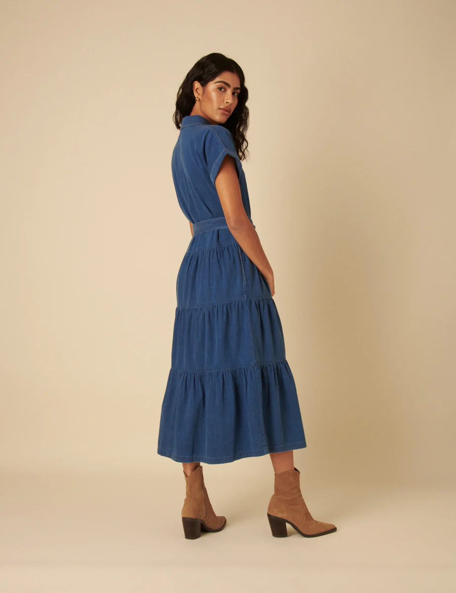 Blue Denim Ester Tiered Shirt Dress - Image 4