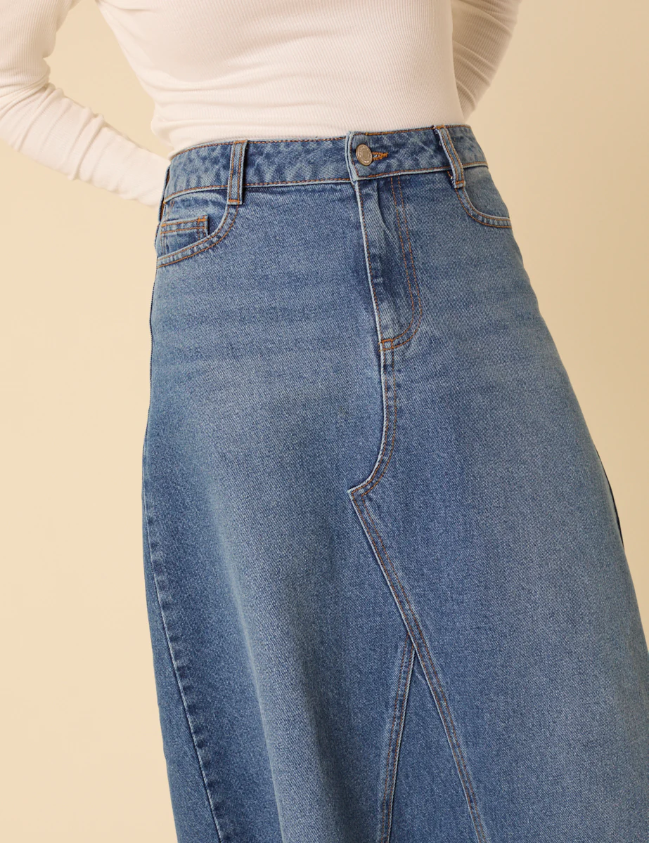 Blue Denim A-Line Midi Skirt - Image 3