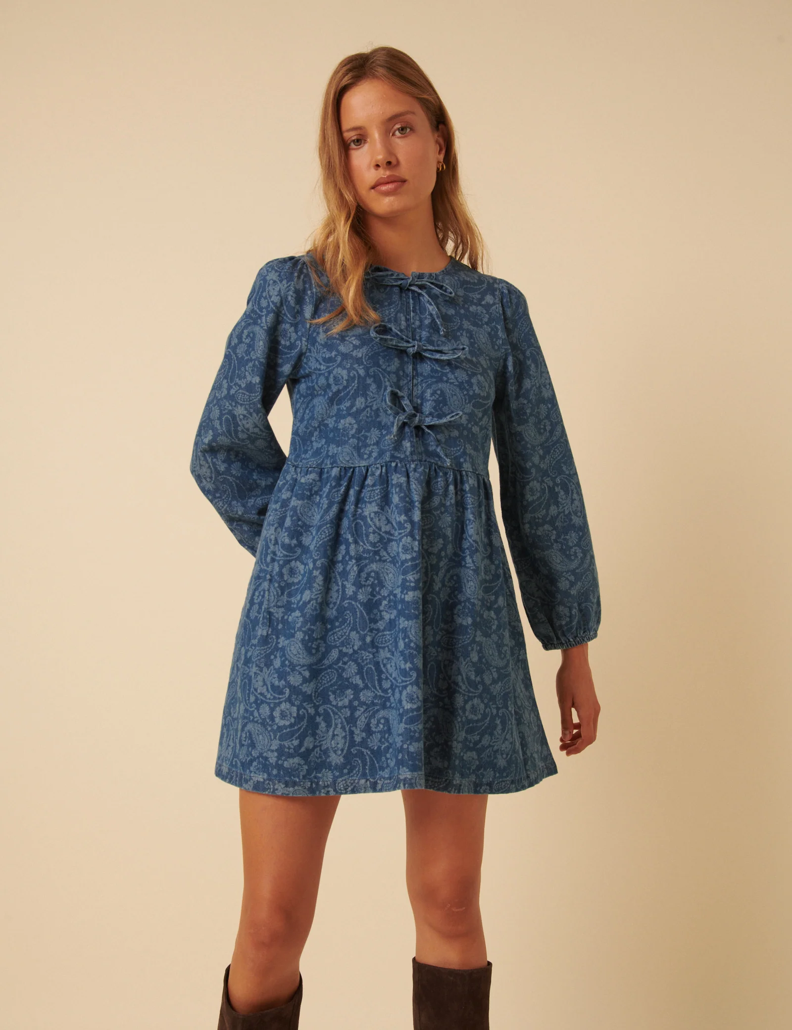 Blue Denim Paisley Eden Mini Dress - Image 3
