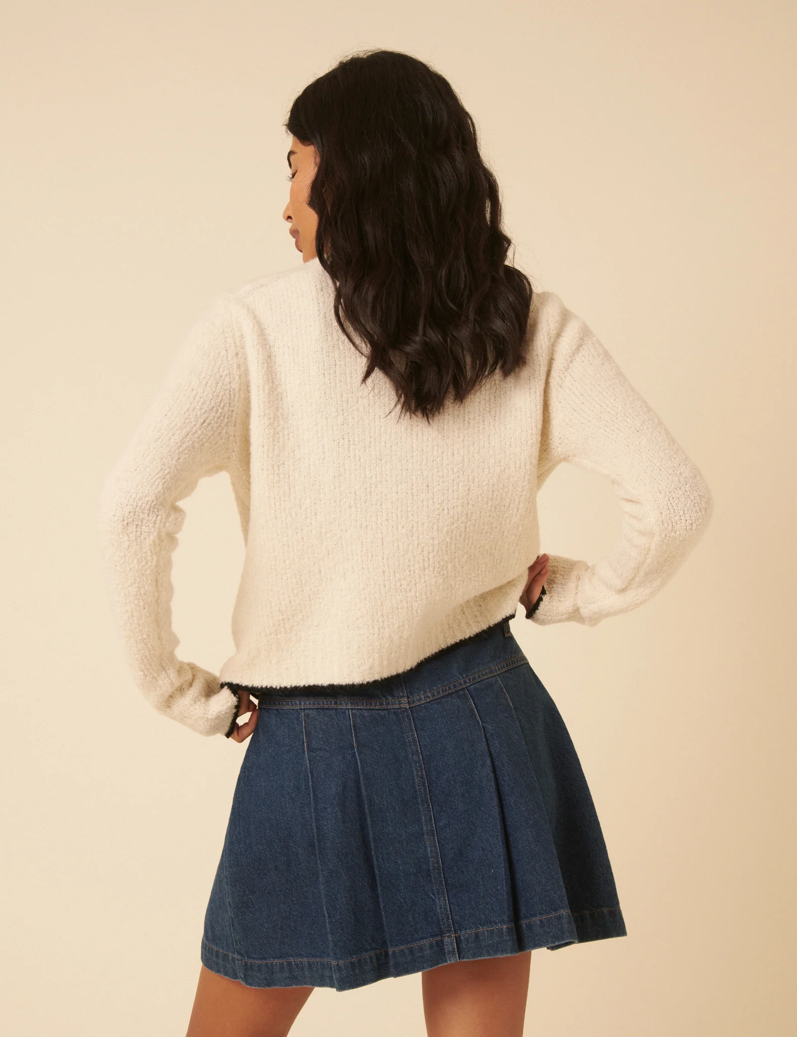 Dark Blue Denim Pleated Mini Skirt - Image 5