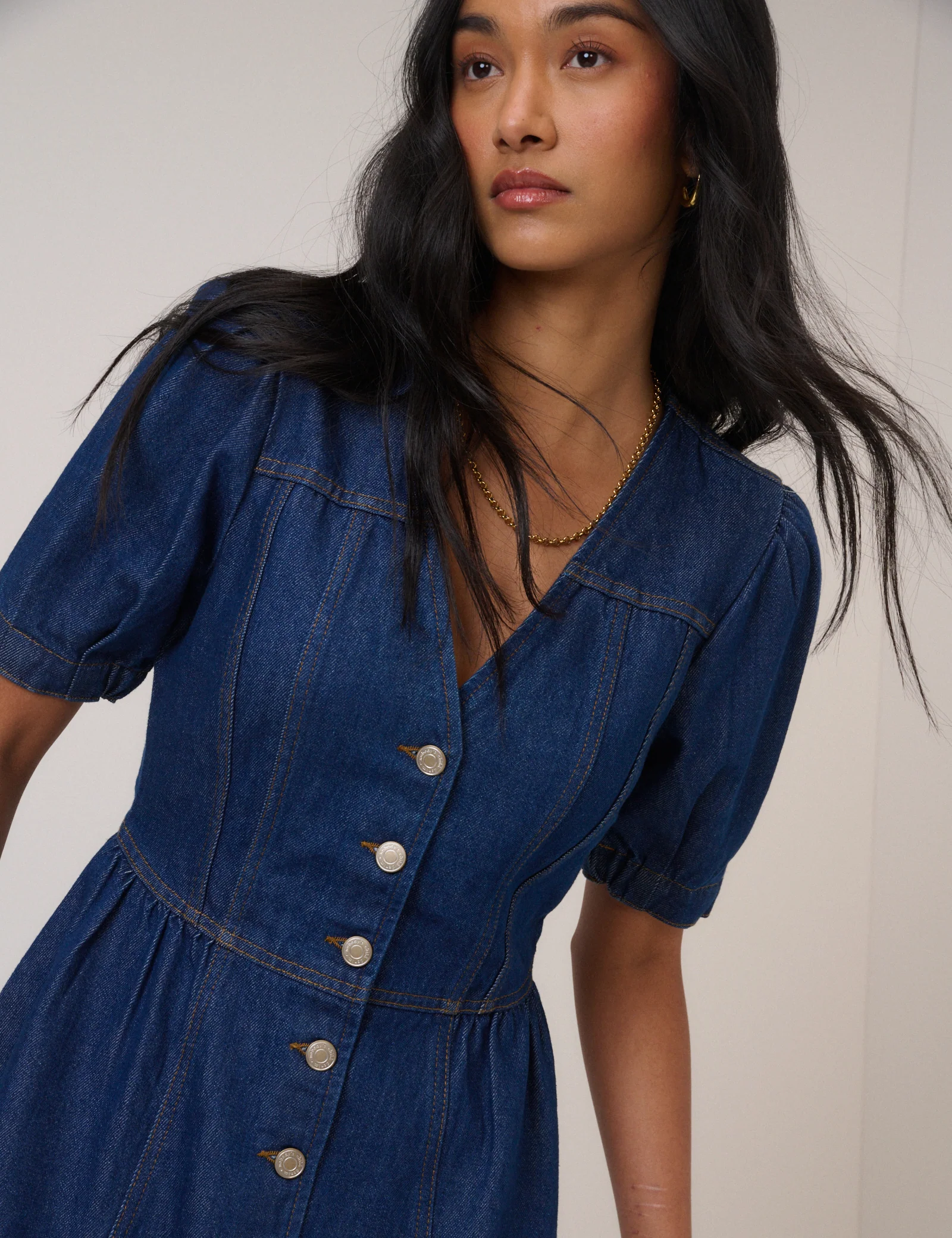 Blue Denim Puff Sleeve Sienna Mini Dress - Image 3