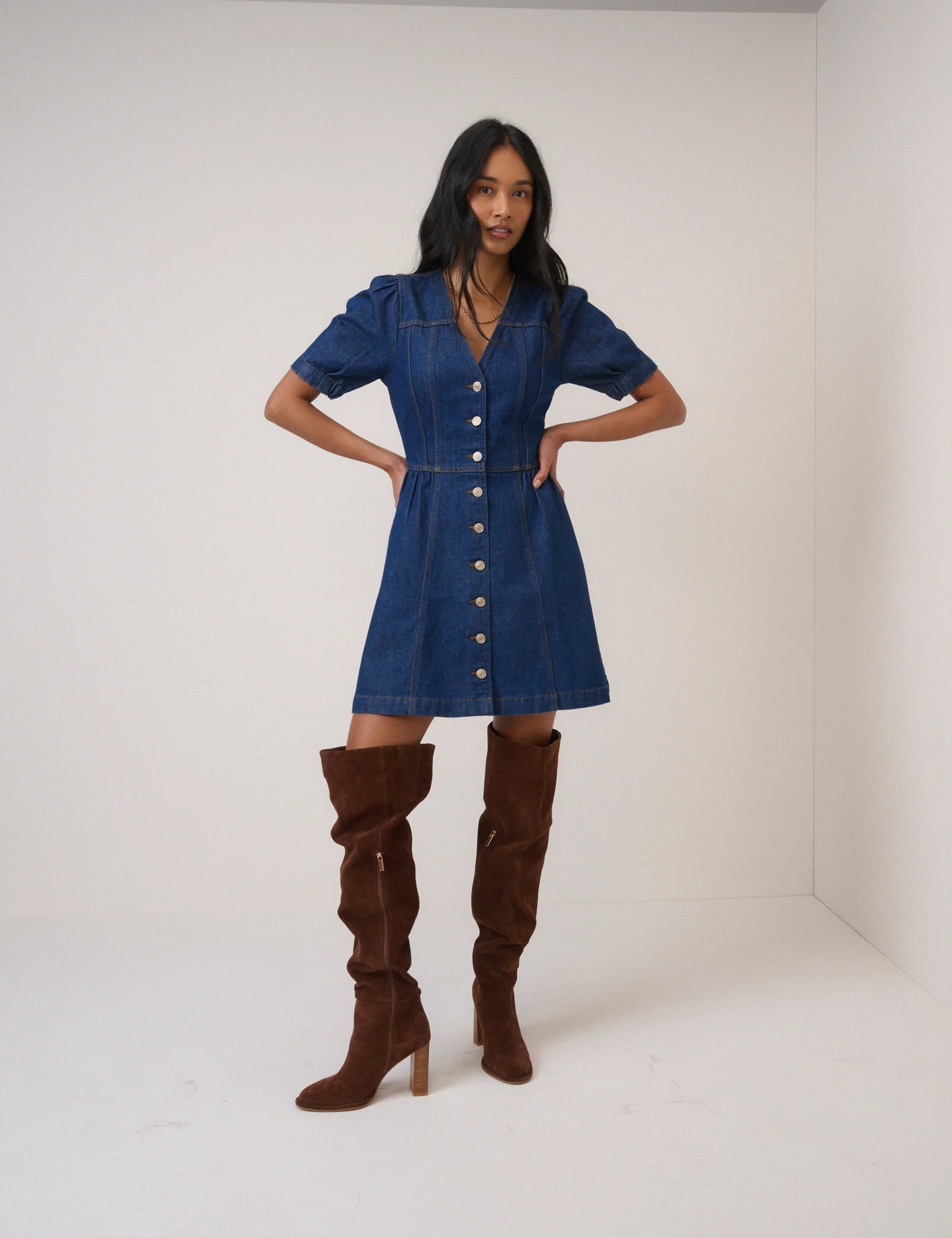 Blue Denim Puff Sleeve Sienna Mini Dress - Image 4