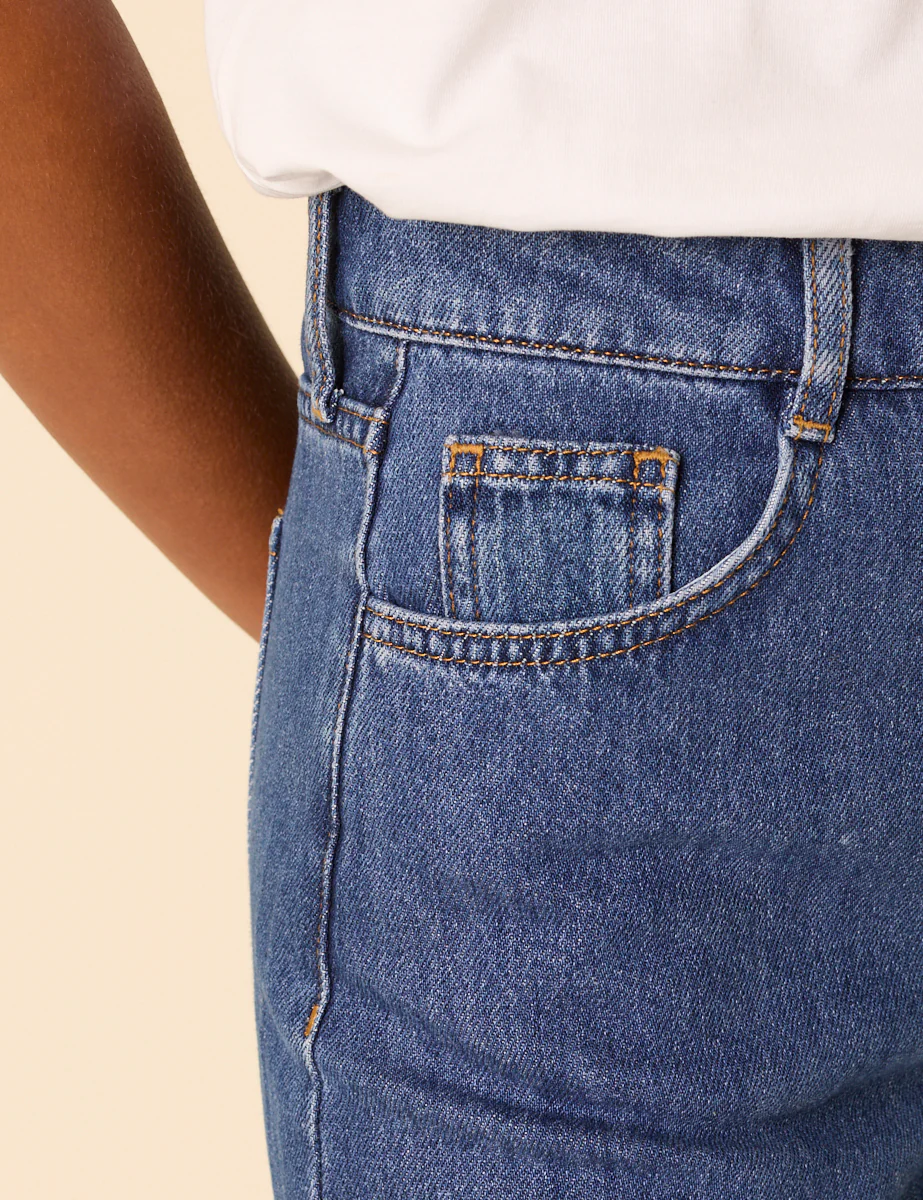 Blue High Rise Scallop Trim Cropped Palazzo Jeans - Image 6