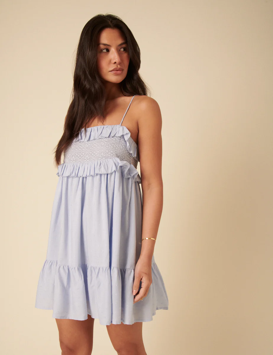 Blue Embroidered Florian Mini Dress - Image 3