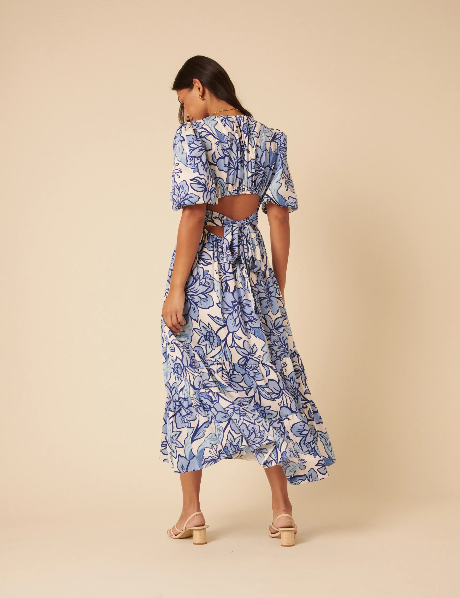 Blue Floral Puff Sleeve Zelda Midi Dress - Image 4