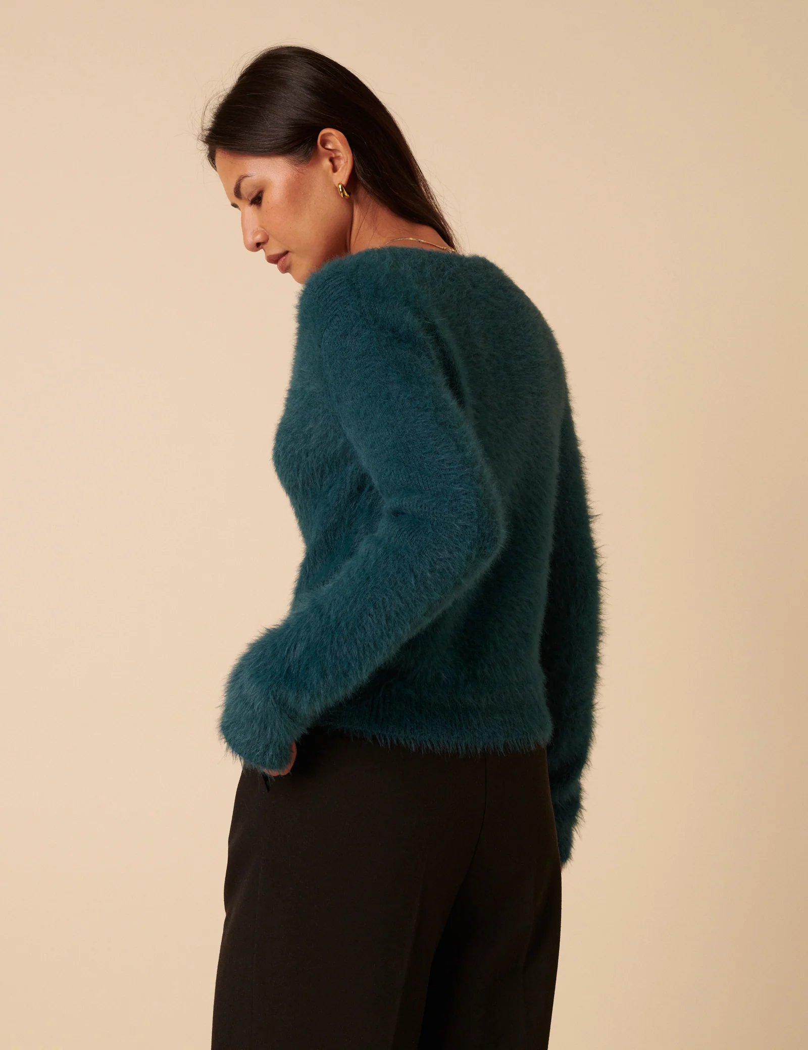 Teal Fluffy Long Sleeve Knitted Cardigan - Image 5