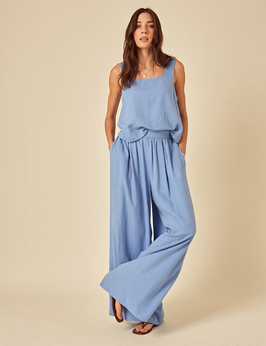 Blue Linen-blend Jerrow Wide Leg Trousers - Image 4
