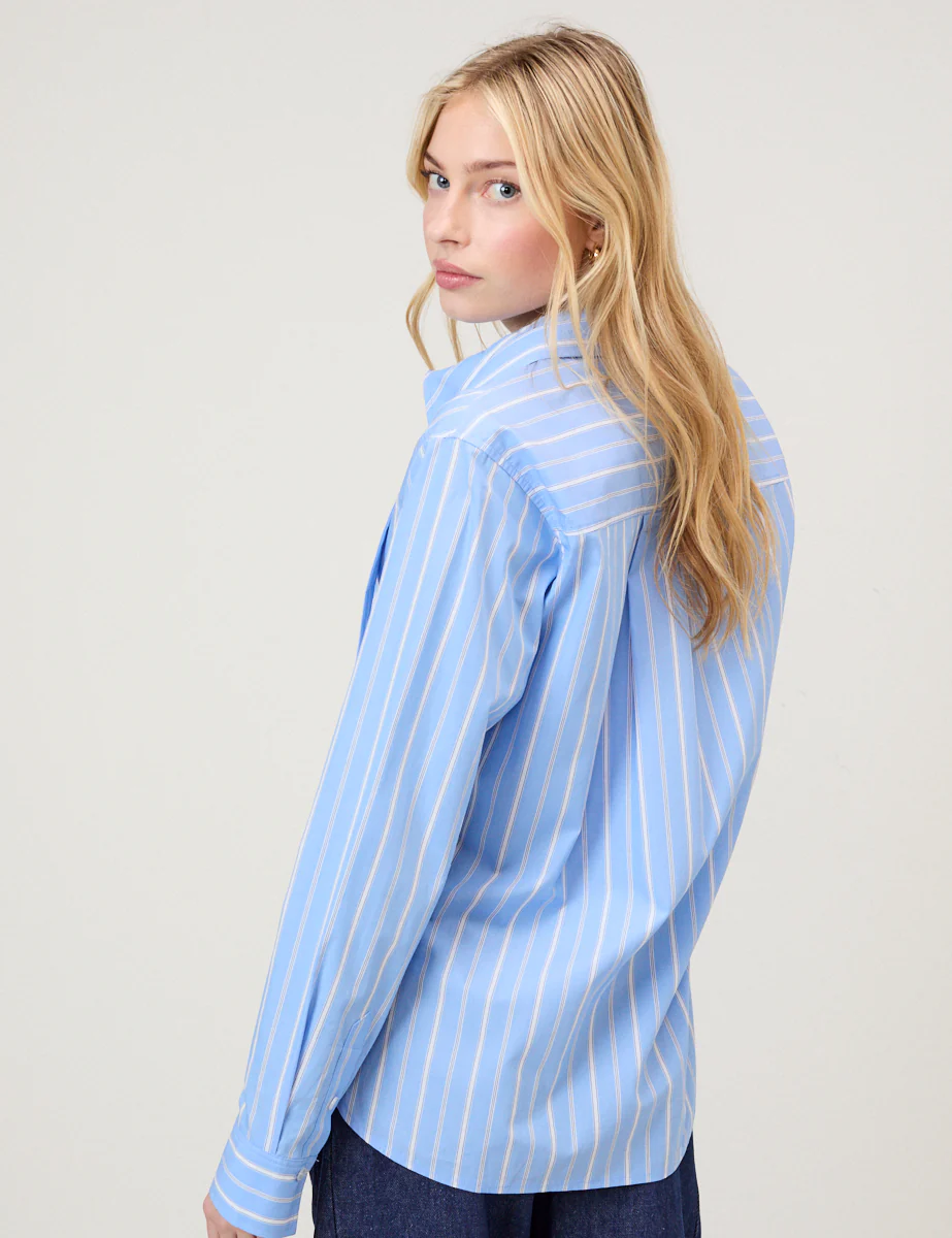 Blue Pinstripe Bow Collar Shirt - Image 6