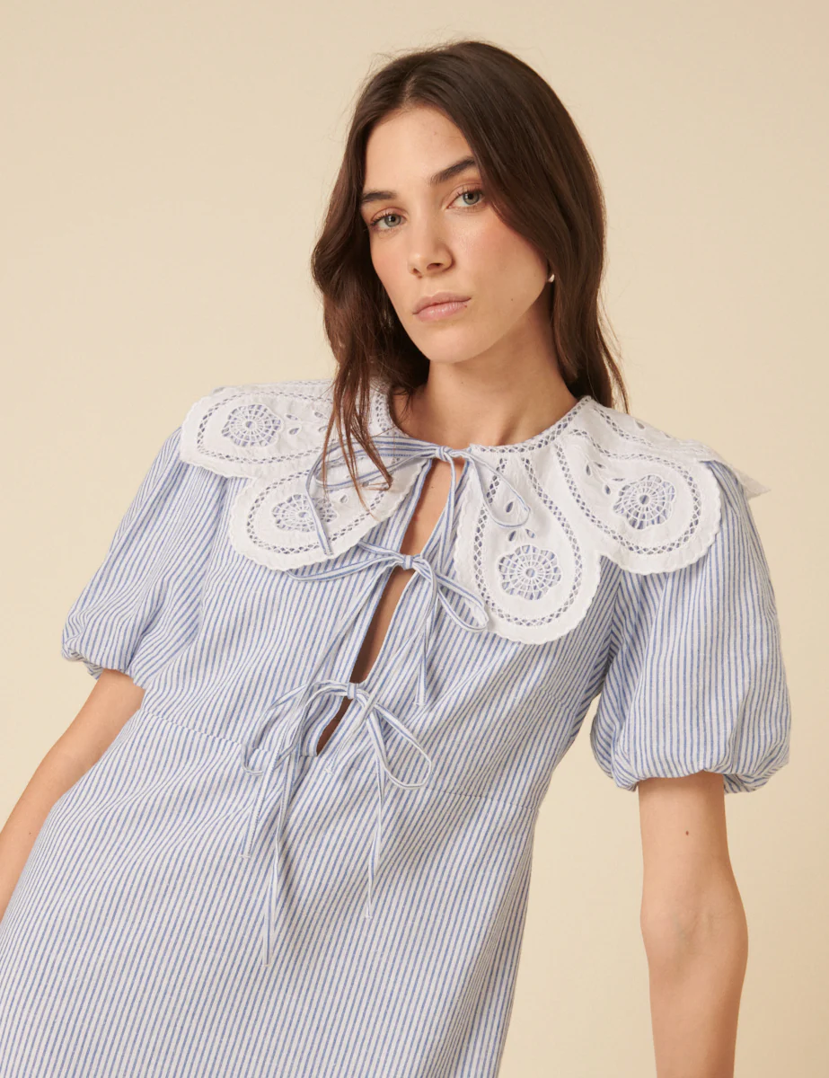 Blue Pinstripe Collar Bessie Mini Dress - Image 2
