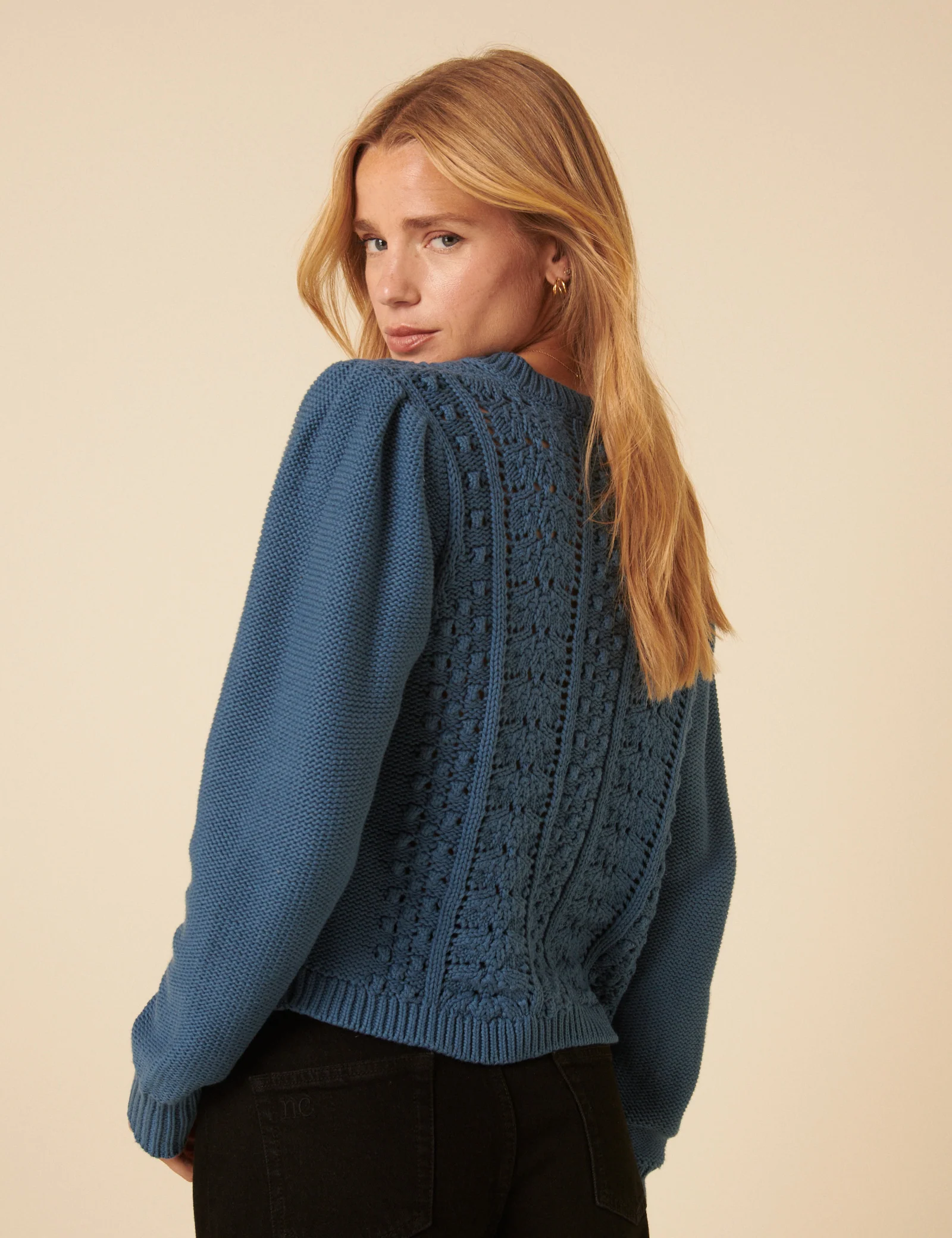 Blue Pointelle Knitted Cardigan - Image 4