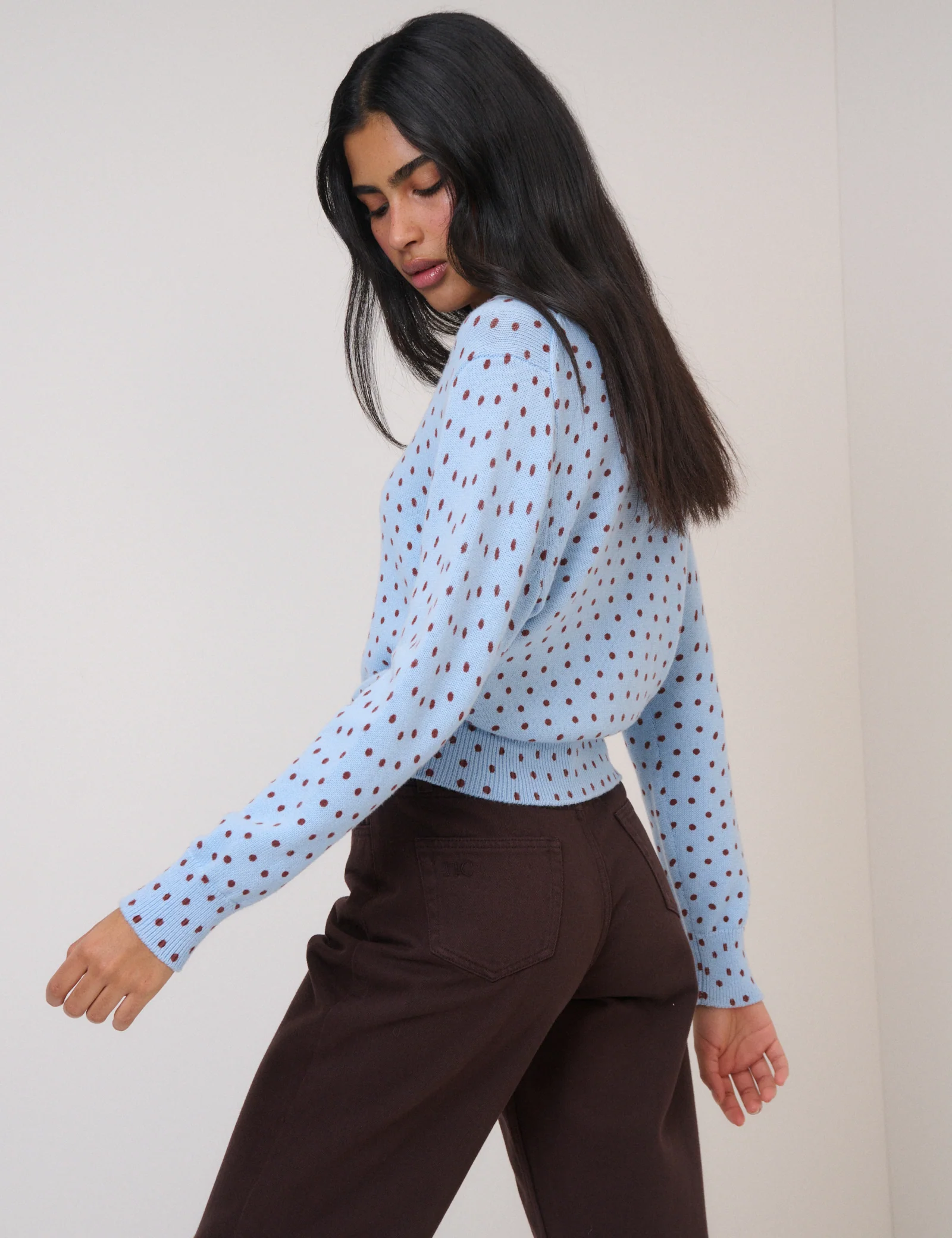 Blue Polka Dot Crew Neck Cardigan - Image 5