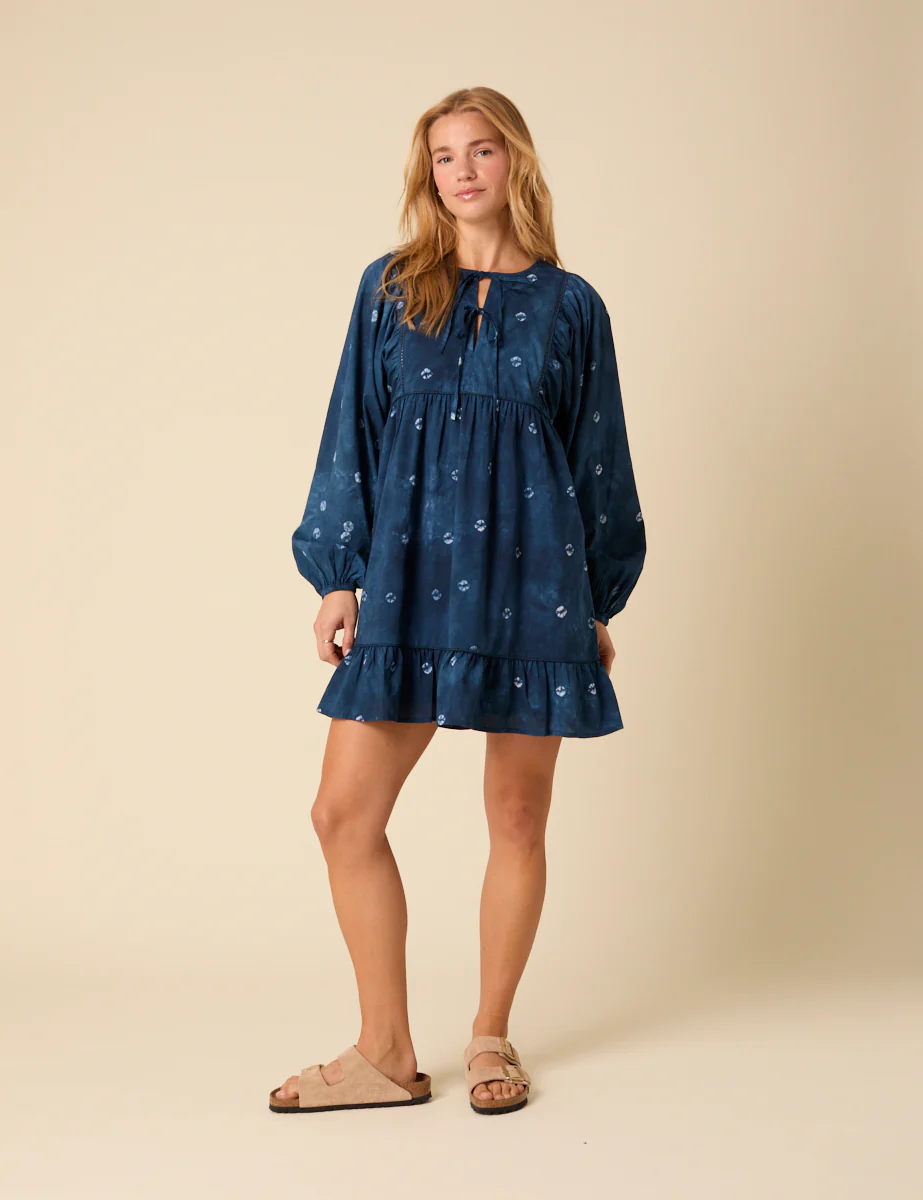 Blue Tie Dye Long Sleeve Mae Mini Dress - Image 3