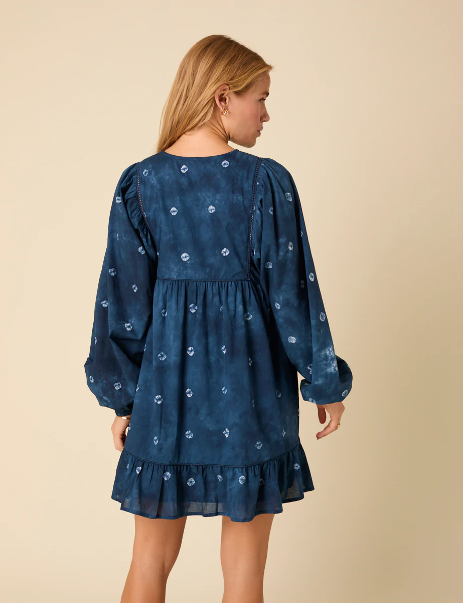Blue Tie Dye Long Sleeve Mae Mini Dress - Image 4