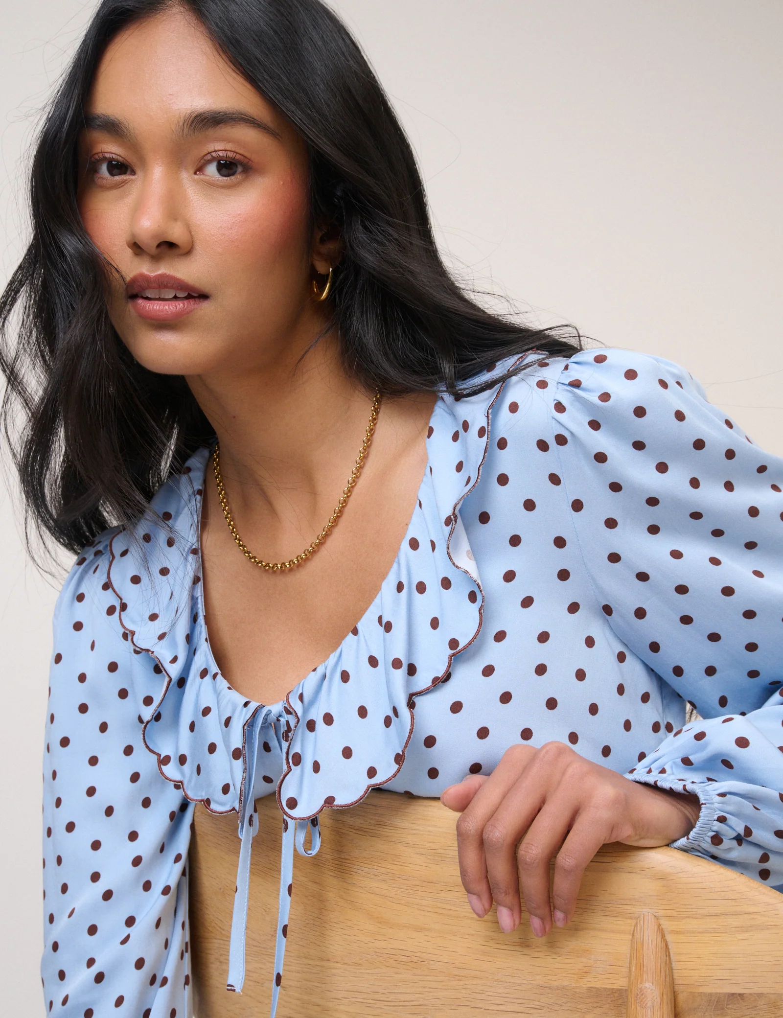 Blue Satin Polka Dot Blouse - Image 3