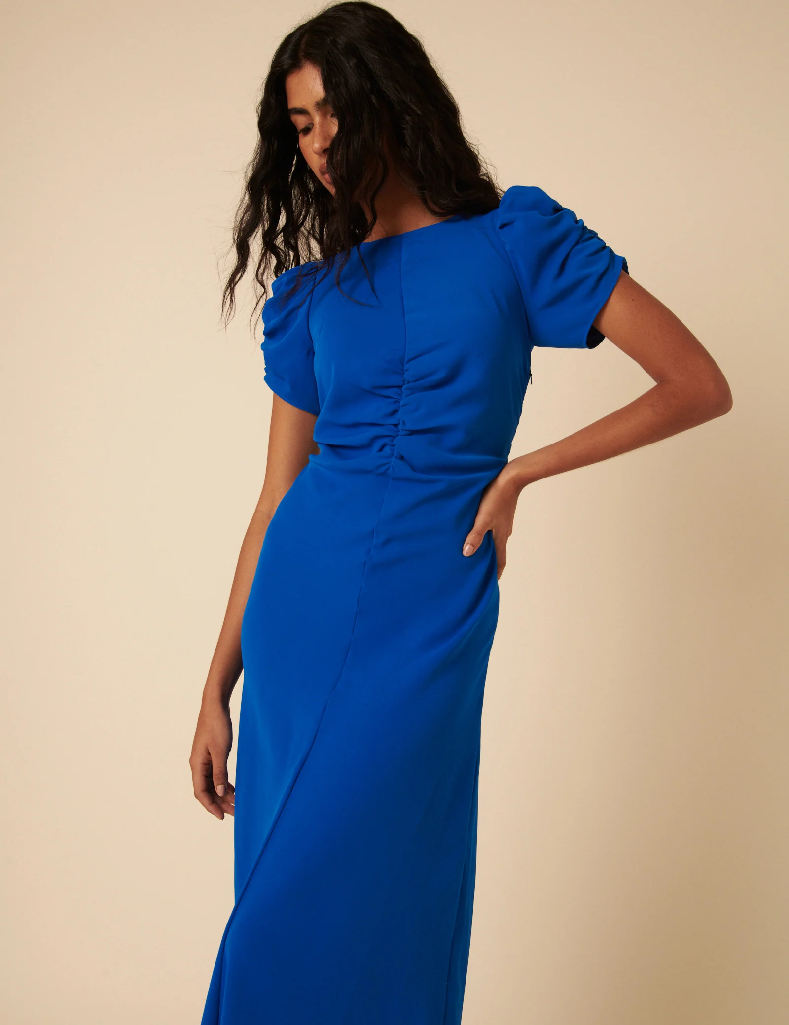 Blue Ruched Naomi Midi Dress - Image 4