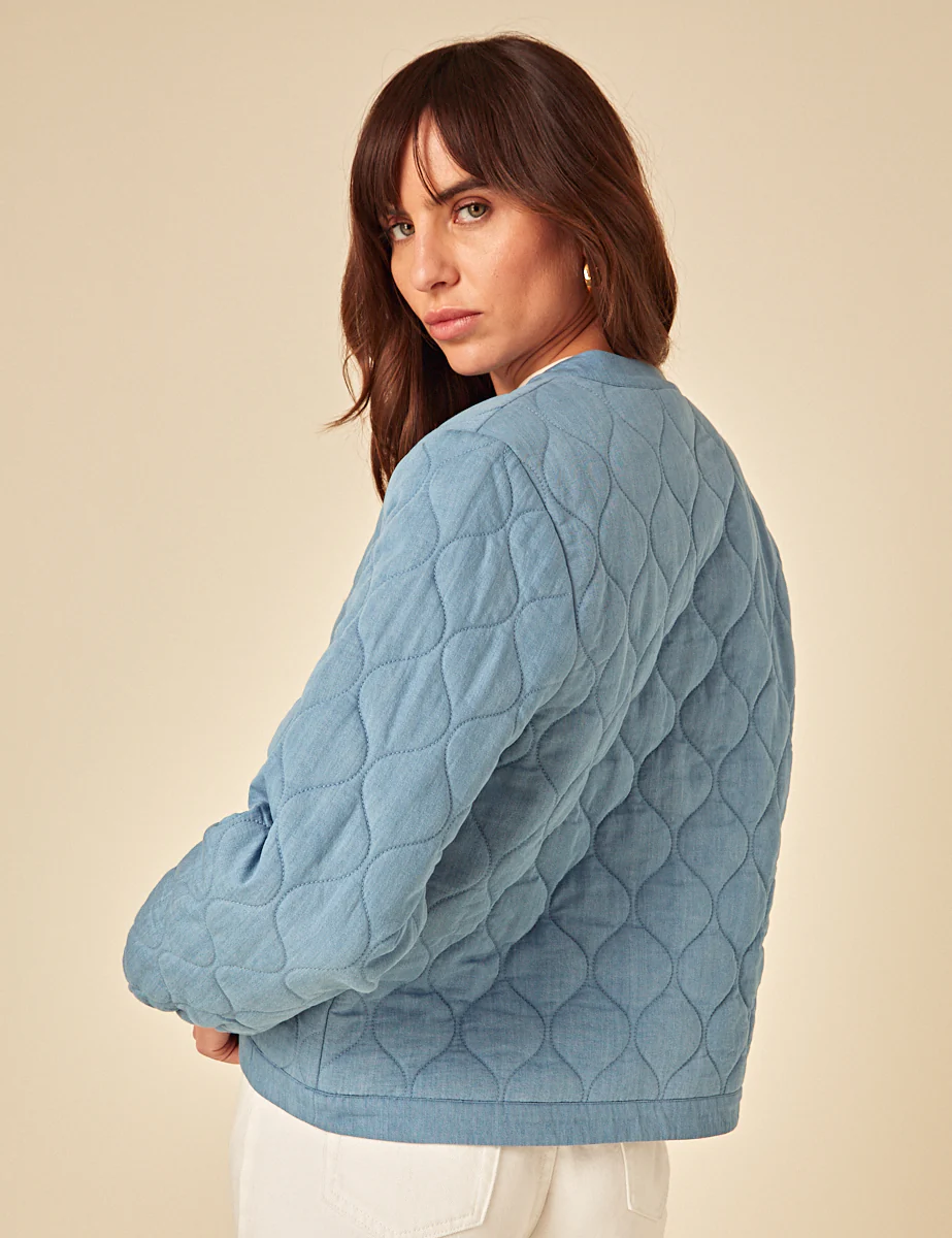 Blue Tie-Front Quilted Jacket - Image 4