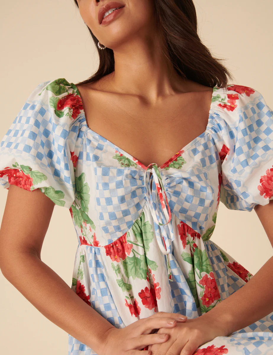 Blue Tile Print Floral Joanna Midi Dress - Image 2