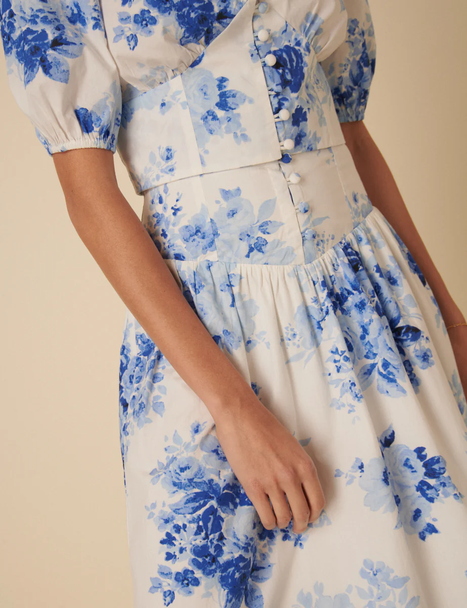 Blue Watercolour Floral Tailored Skirt - Image 2