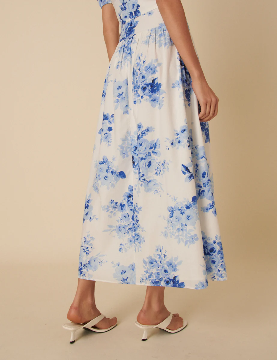 Blue Watercolour Floral Tailored Skirt - Image 4