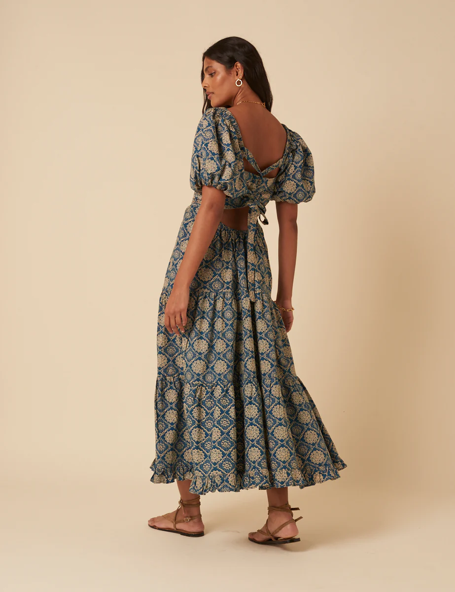 Blue Tile Printed Aria Midi Dress - Image 3