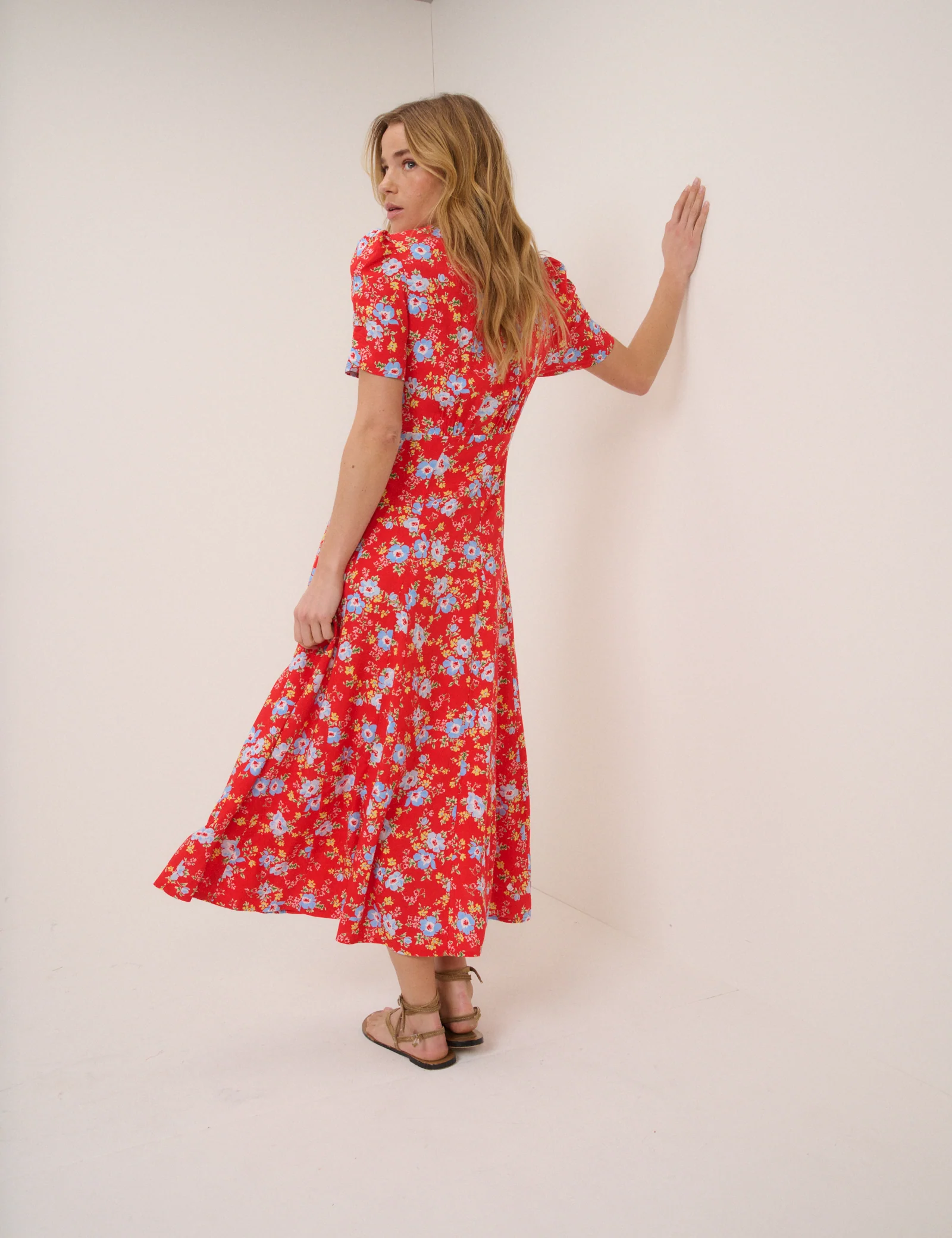 Red Floral Bonnie Midi Dress - Image 5