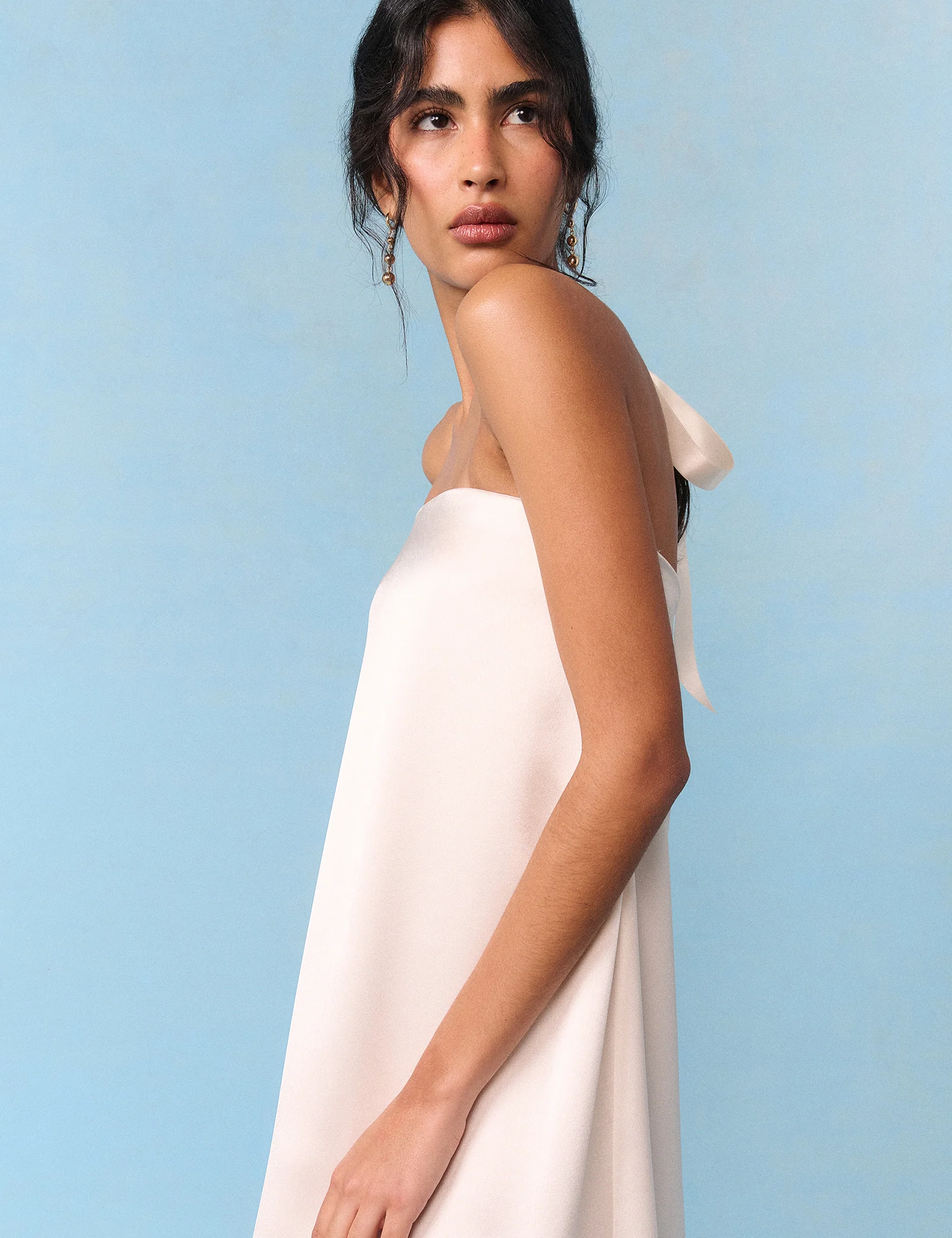 Bridal Ivory Satin Bandeau Eira Maxi Dress - Image 4