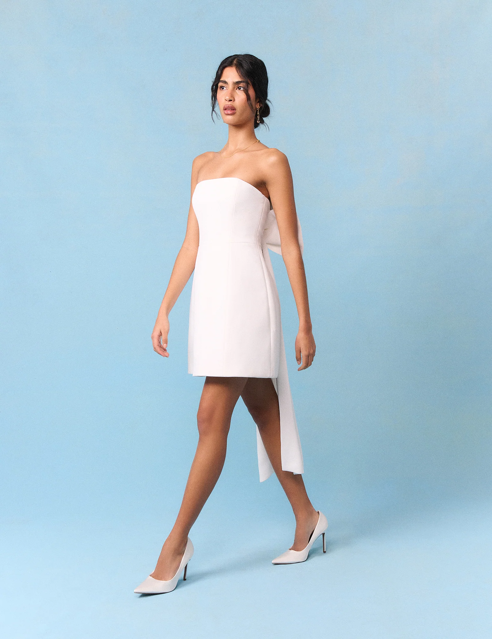 Bridal Ivory Crepe Statement Bow Lucienne Mini Dress - Image 2