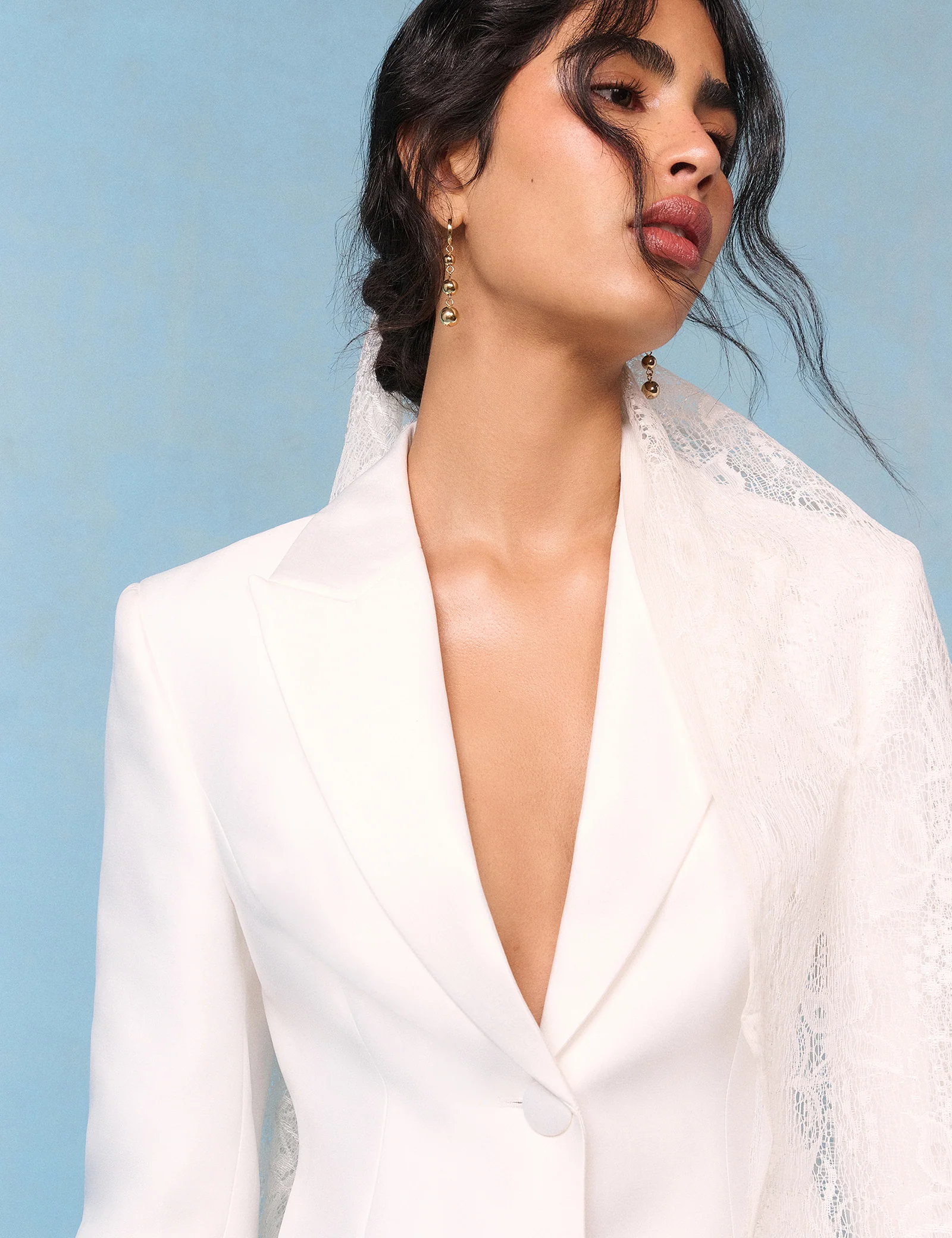 Bridal Ivory Satin Tailored Valeria Blazer - Image 3