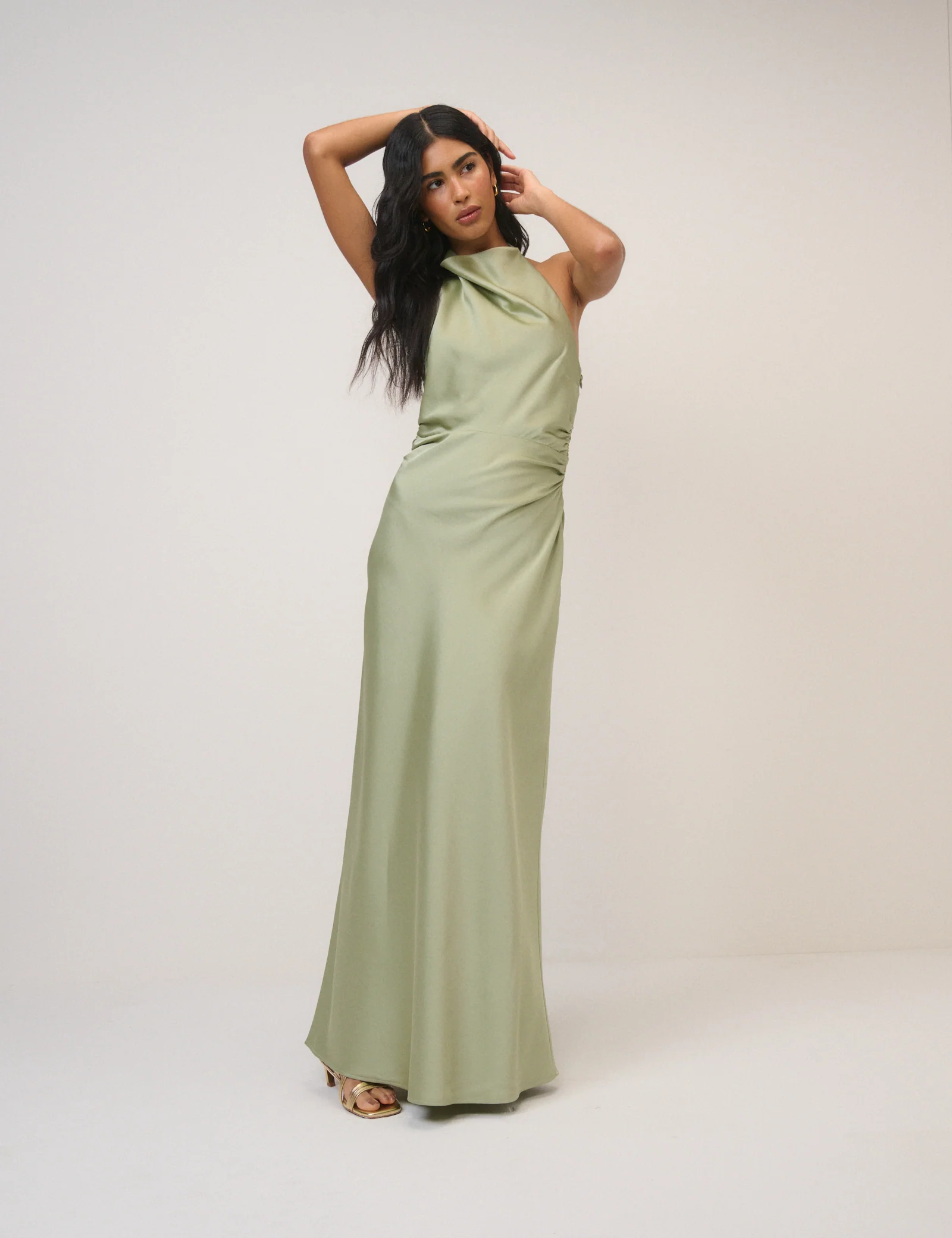 Sage Green Satin Column Devin Maxi Dress - Image 3