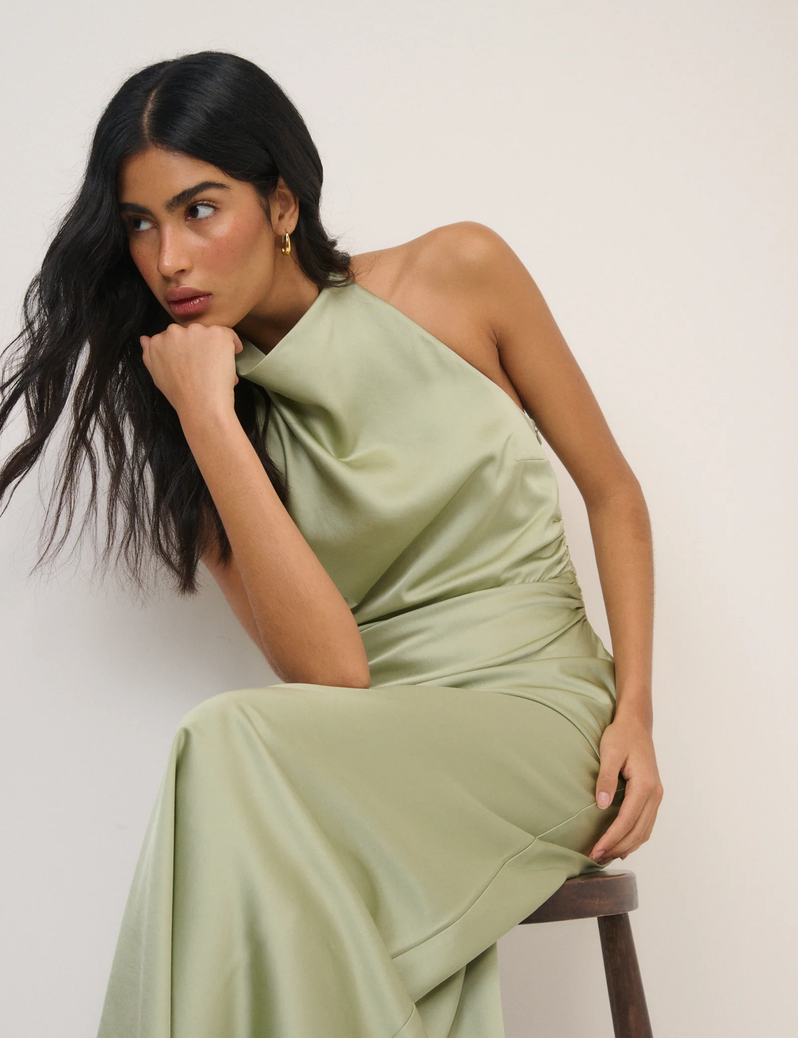 Sage Green Satin Column Devin Maxi Dress - Image 4