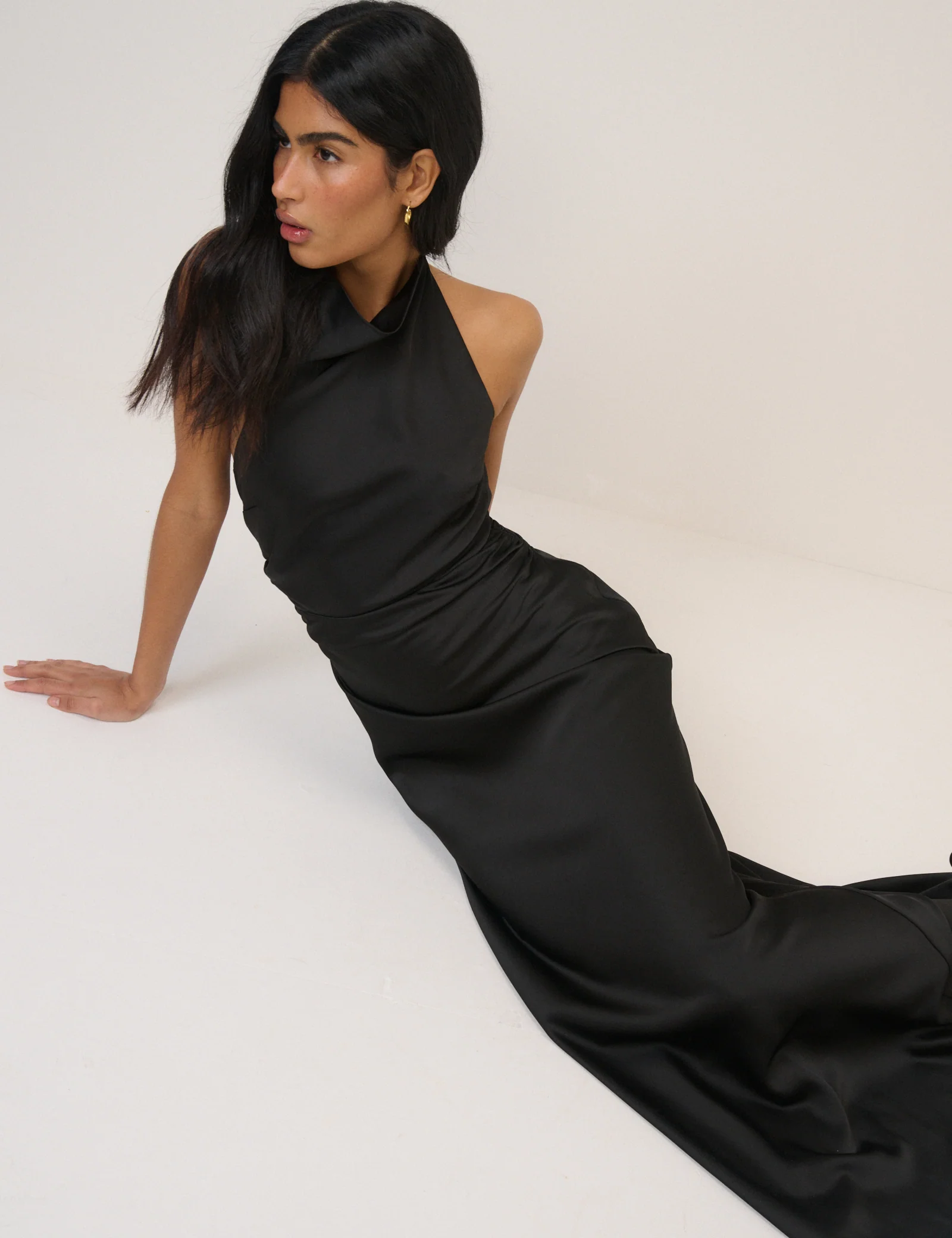 Black Satin Column Devin Maxi Dress - Image 4