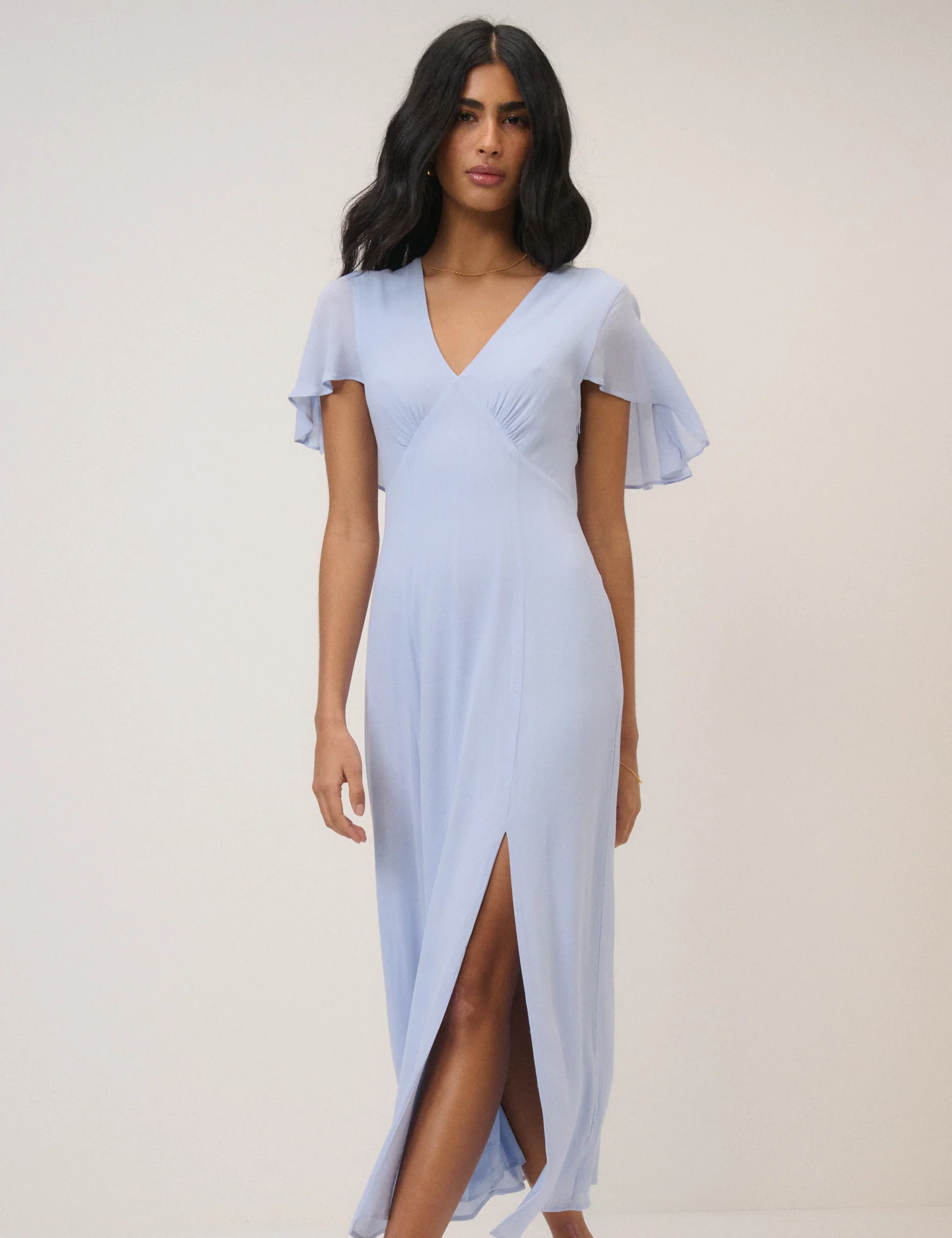 Soft Blue Chiffon Short Sleeve Marlow Midi Dress