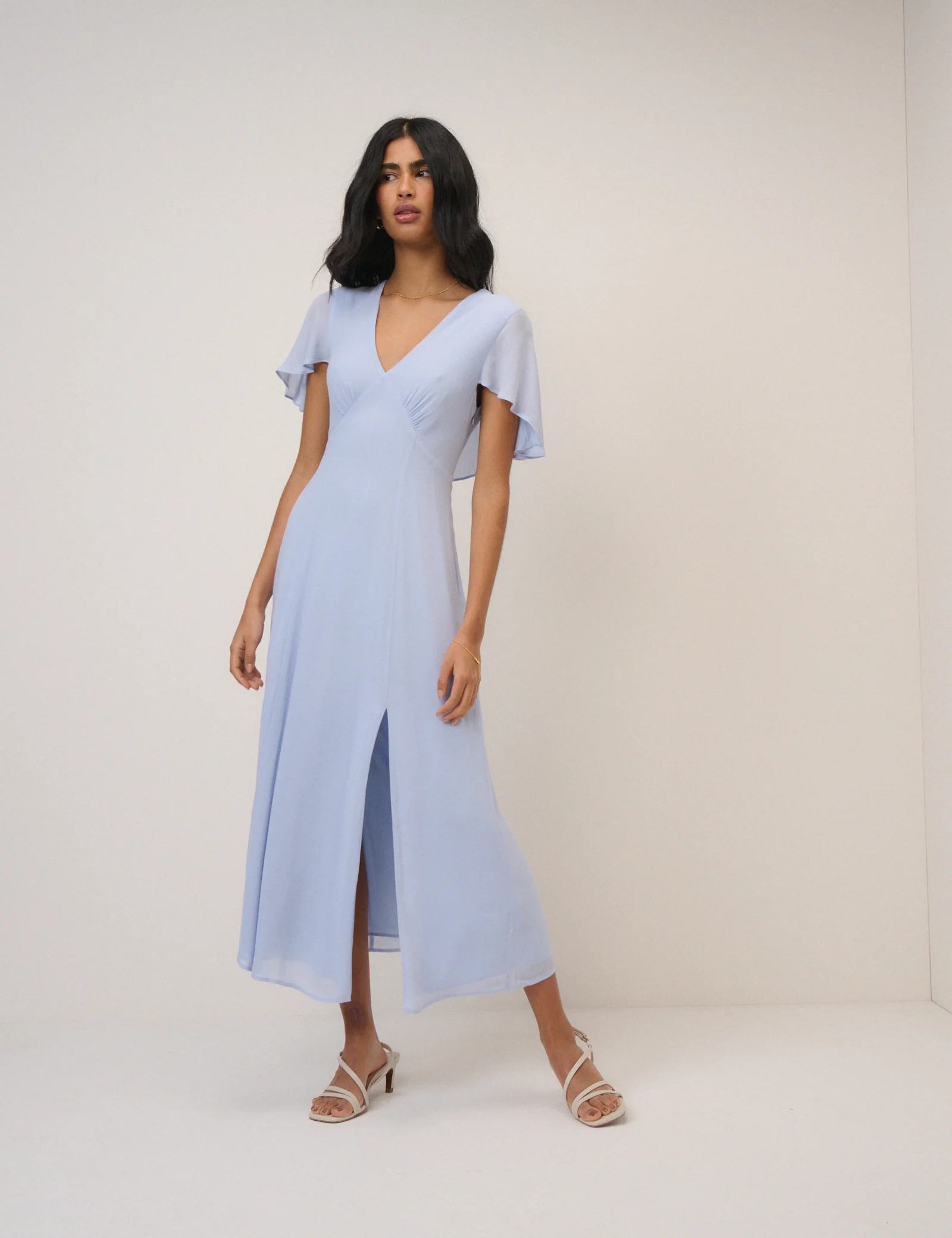 Soft Blue Chiffon Short Sleeve Marlow Midi Dress - Image 4