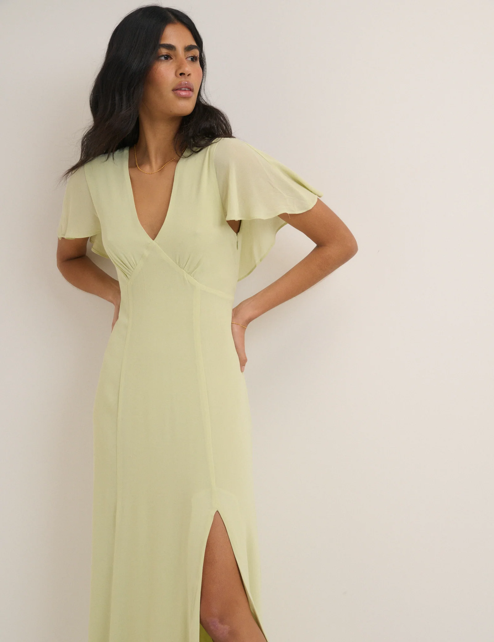 Sage Chiffon Short Sleeve Marlow Midi Dress - Image 4