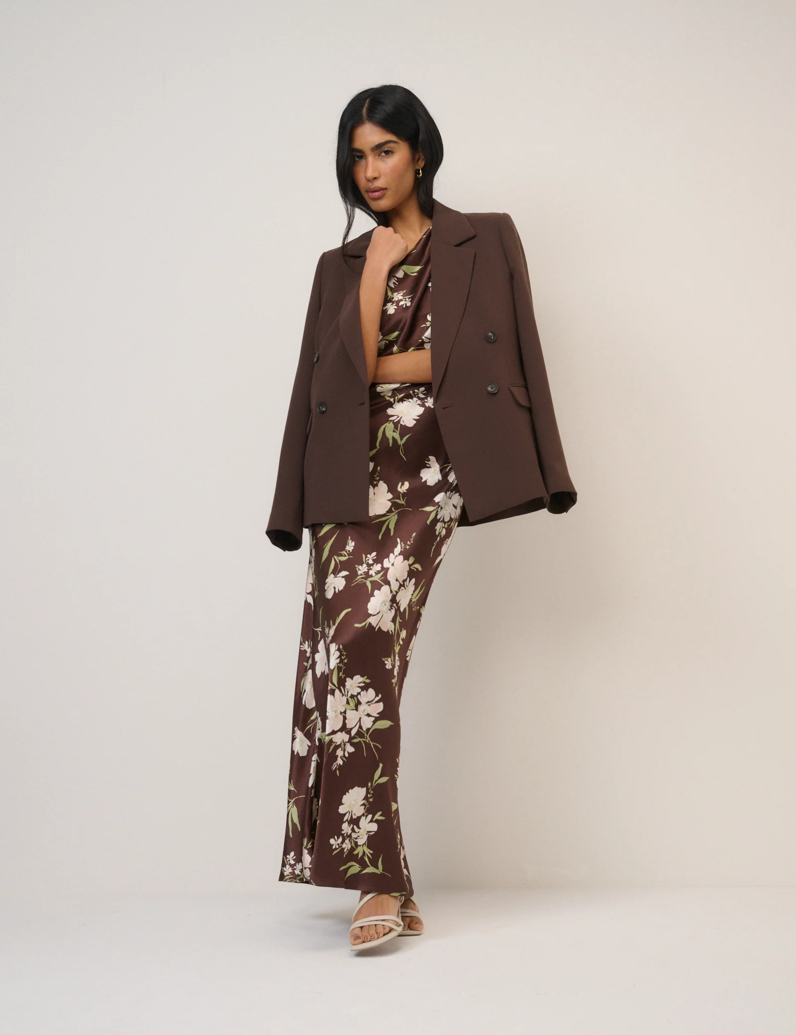 Chocolate Brown Floral One Shoulder Sloane Maxi Dress - Image 4