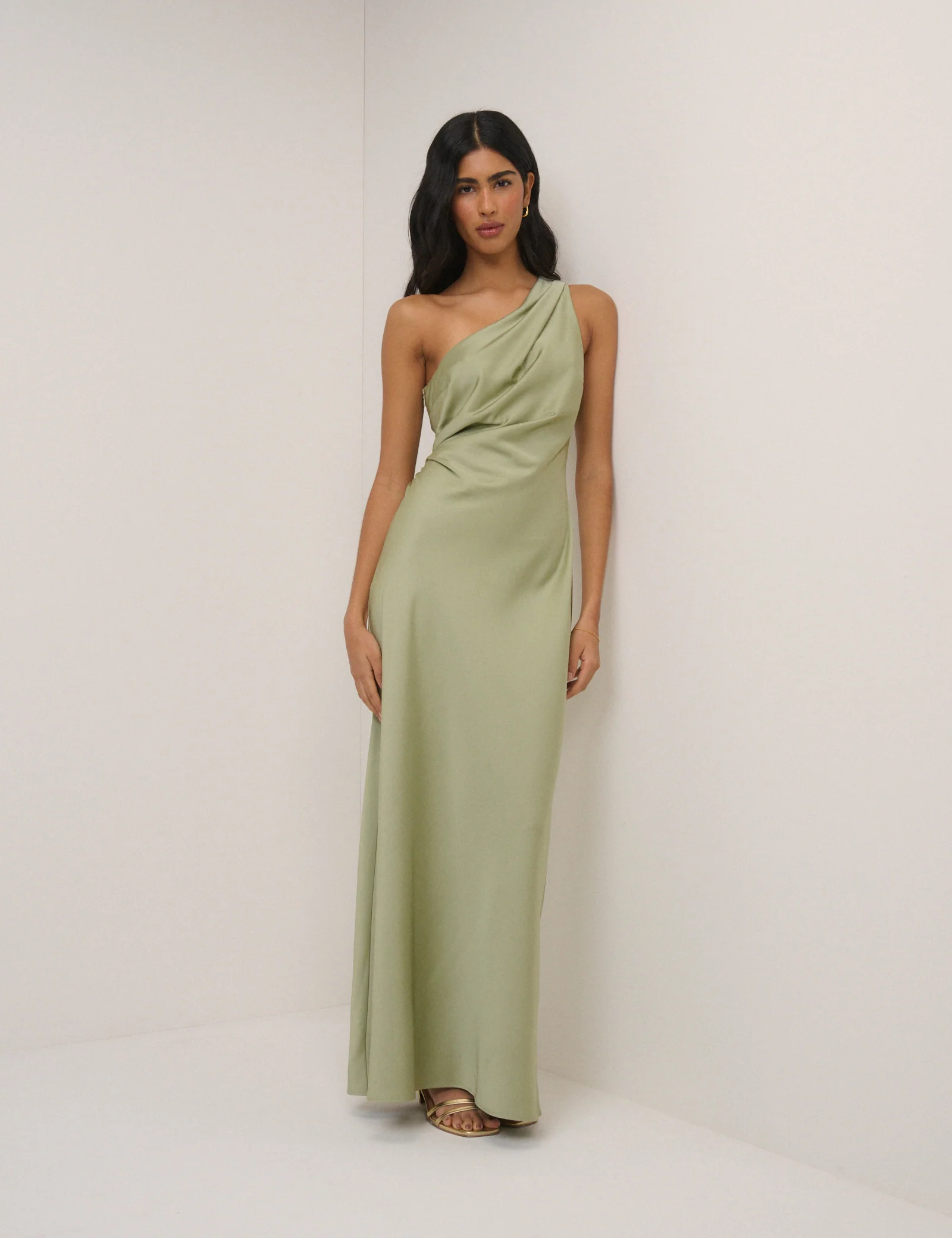 Sage Satin One-Shoulder Sloane Maxi Dress - Image 4