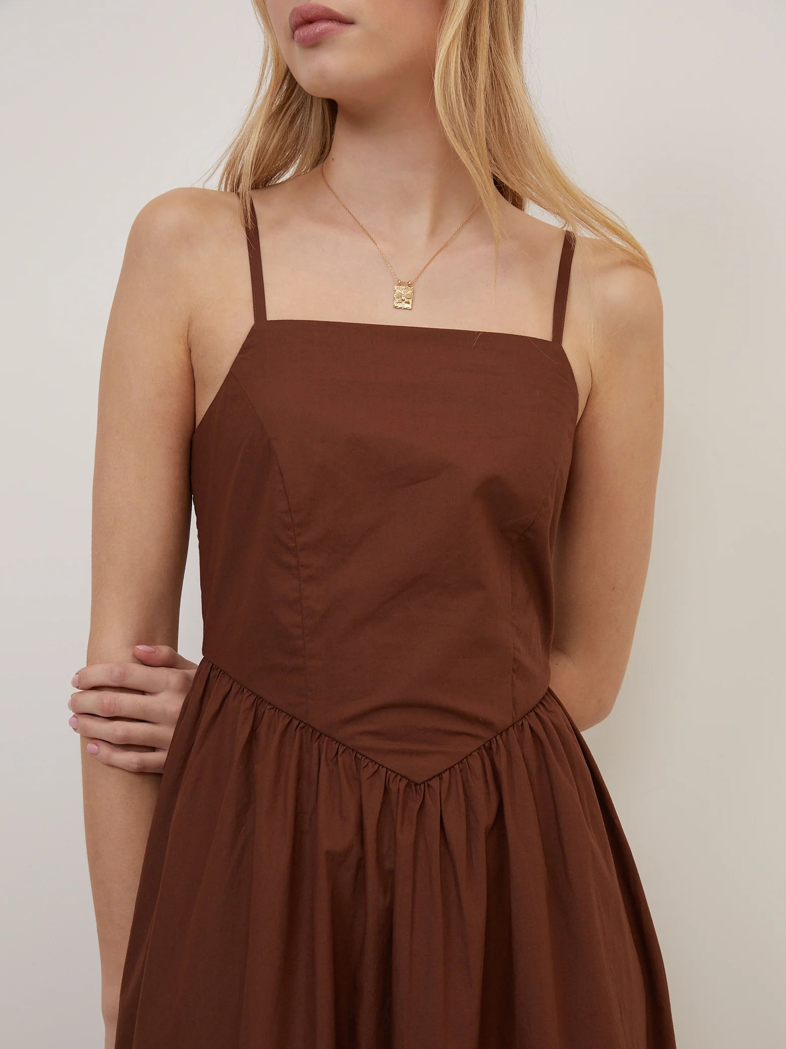 Brown Fitted Bodice Briella Midi Dress - Image 2
