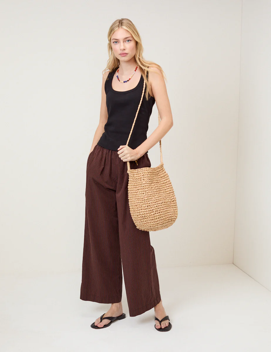 Brown Pinstripe Wide Leg Trousers - Image 3