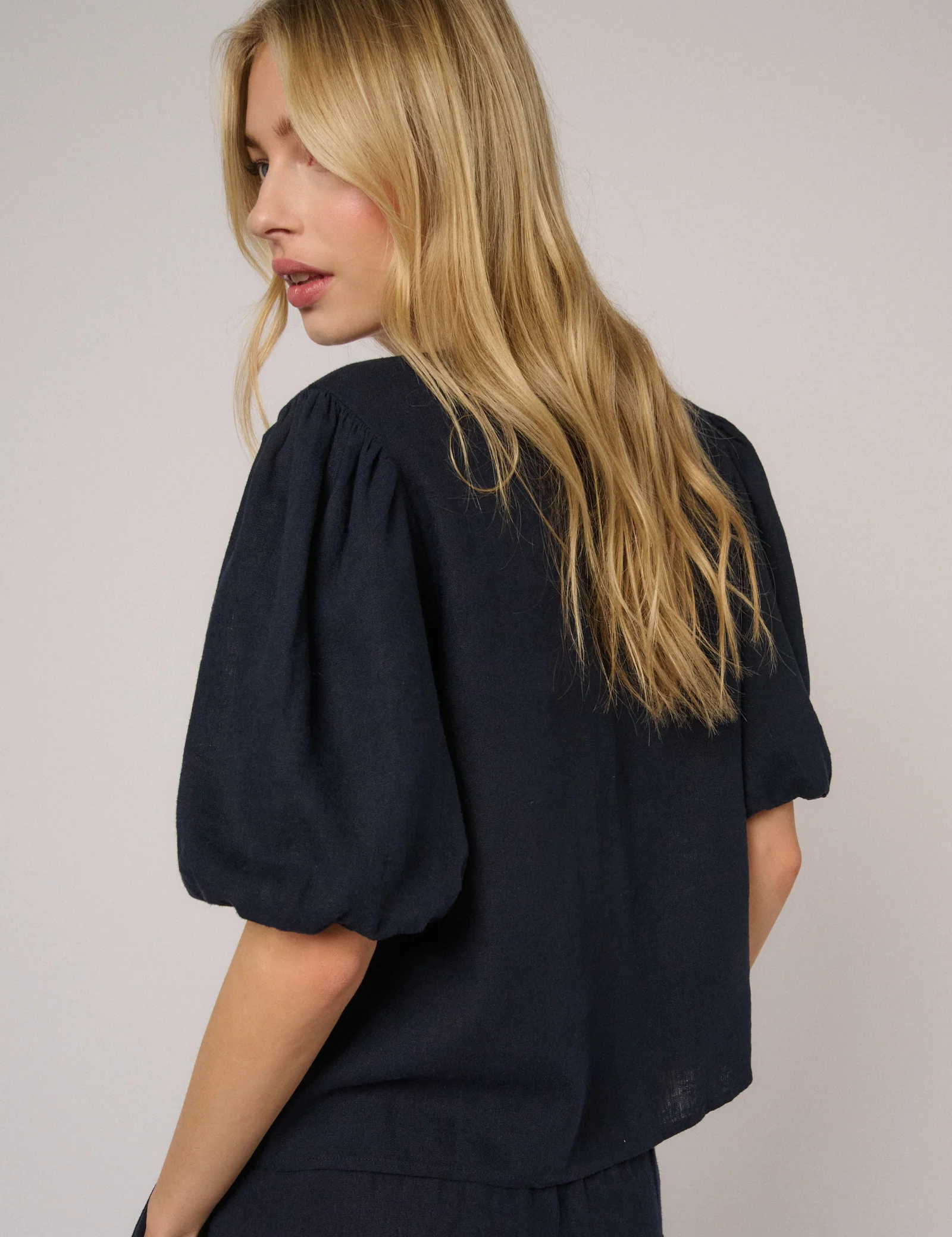 Navy Puff Sleeve Top - Image 5