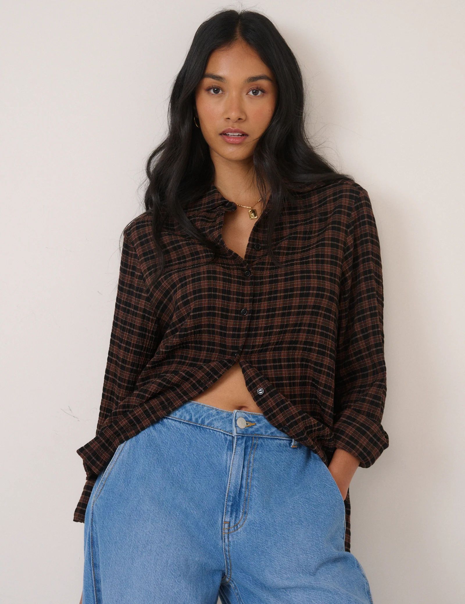 Brown And Black Check Shirt - Image 4