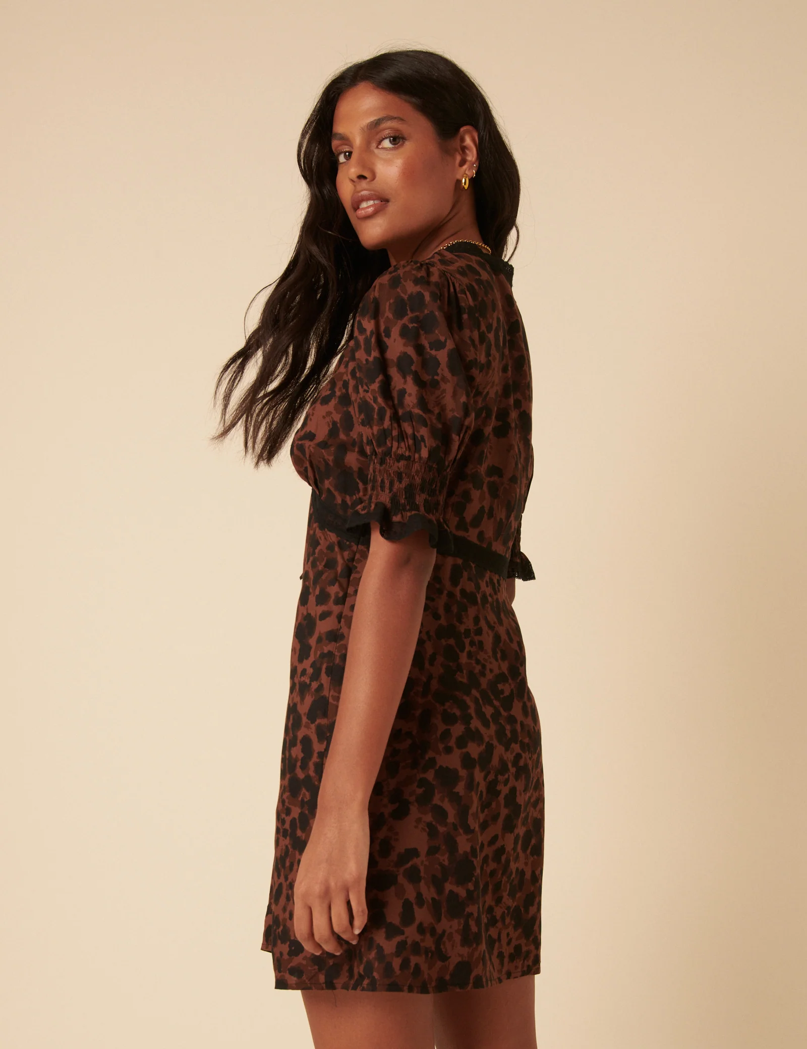 Brown Animal Print Mini Dress - Image 5