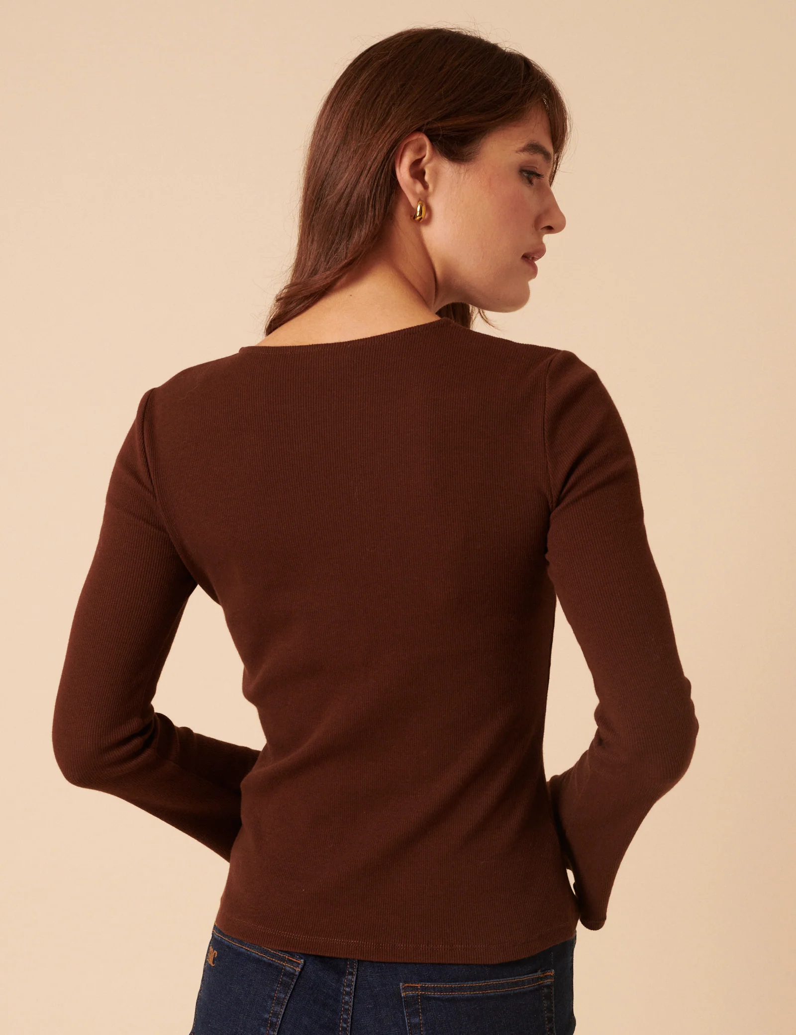 Brown Asymmetric Button Through Top - Image 4
