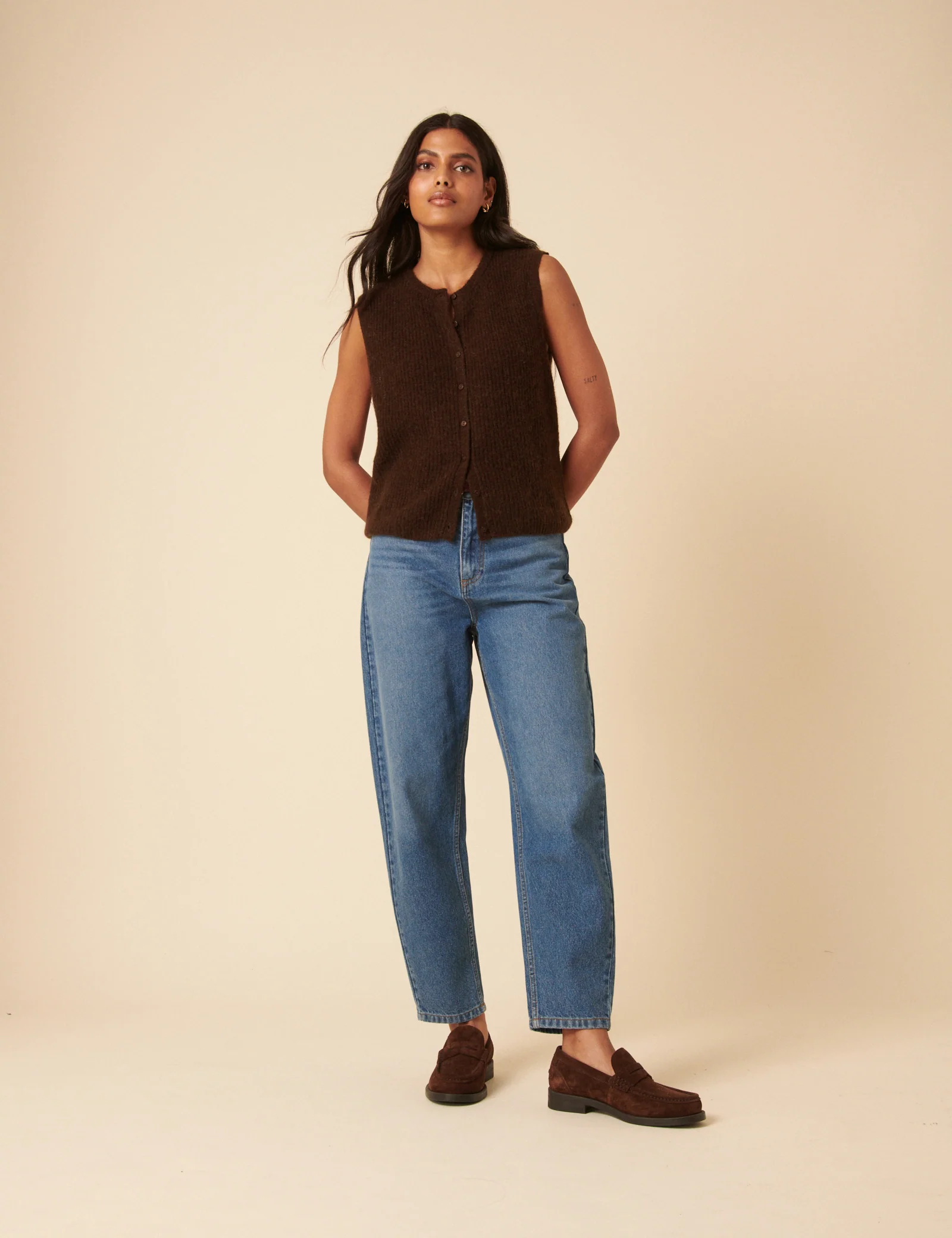 Brown Button Down Mohair Knitted Vest - Image 4