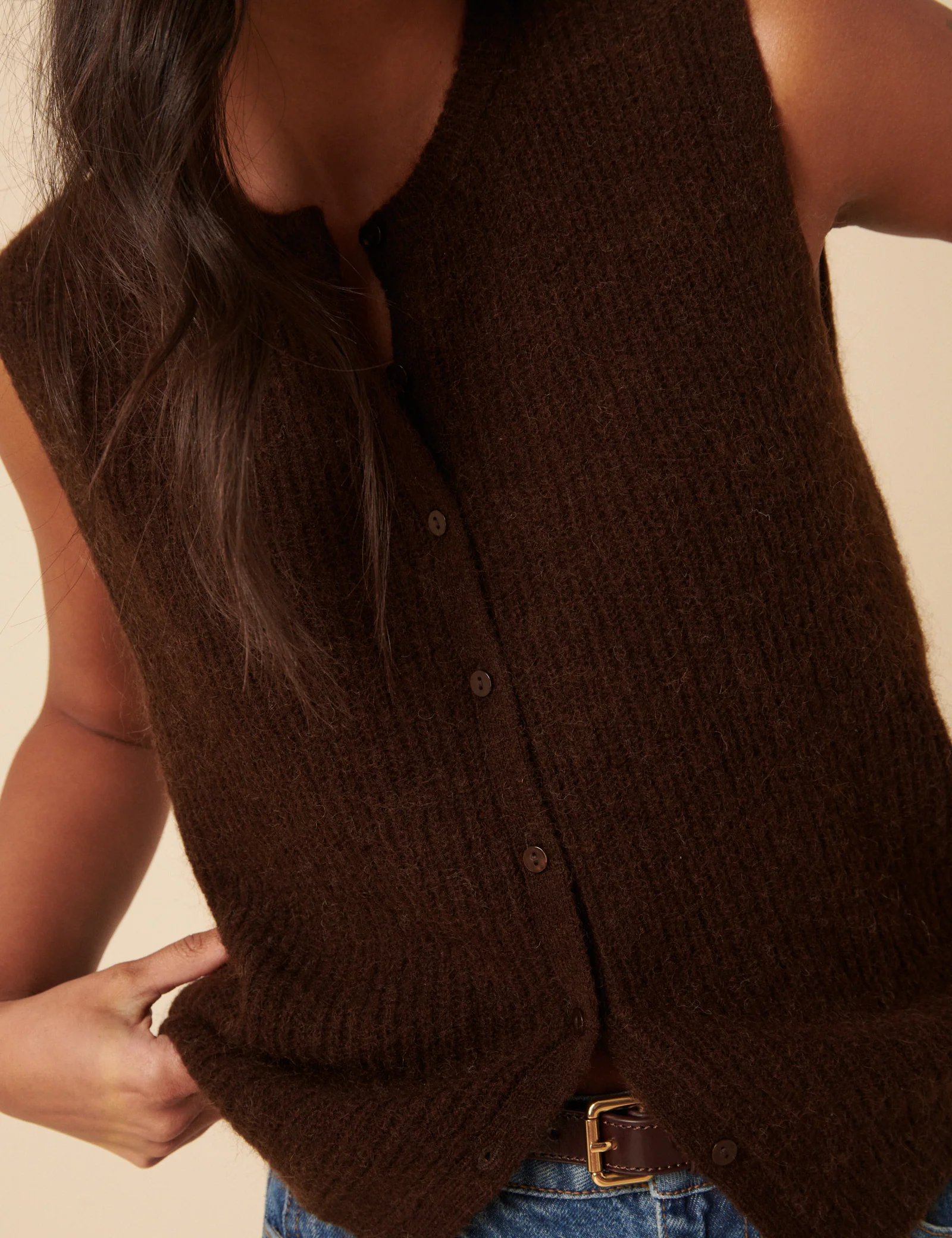 Brown Button Down Mohair Knitted Vest - Image 5