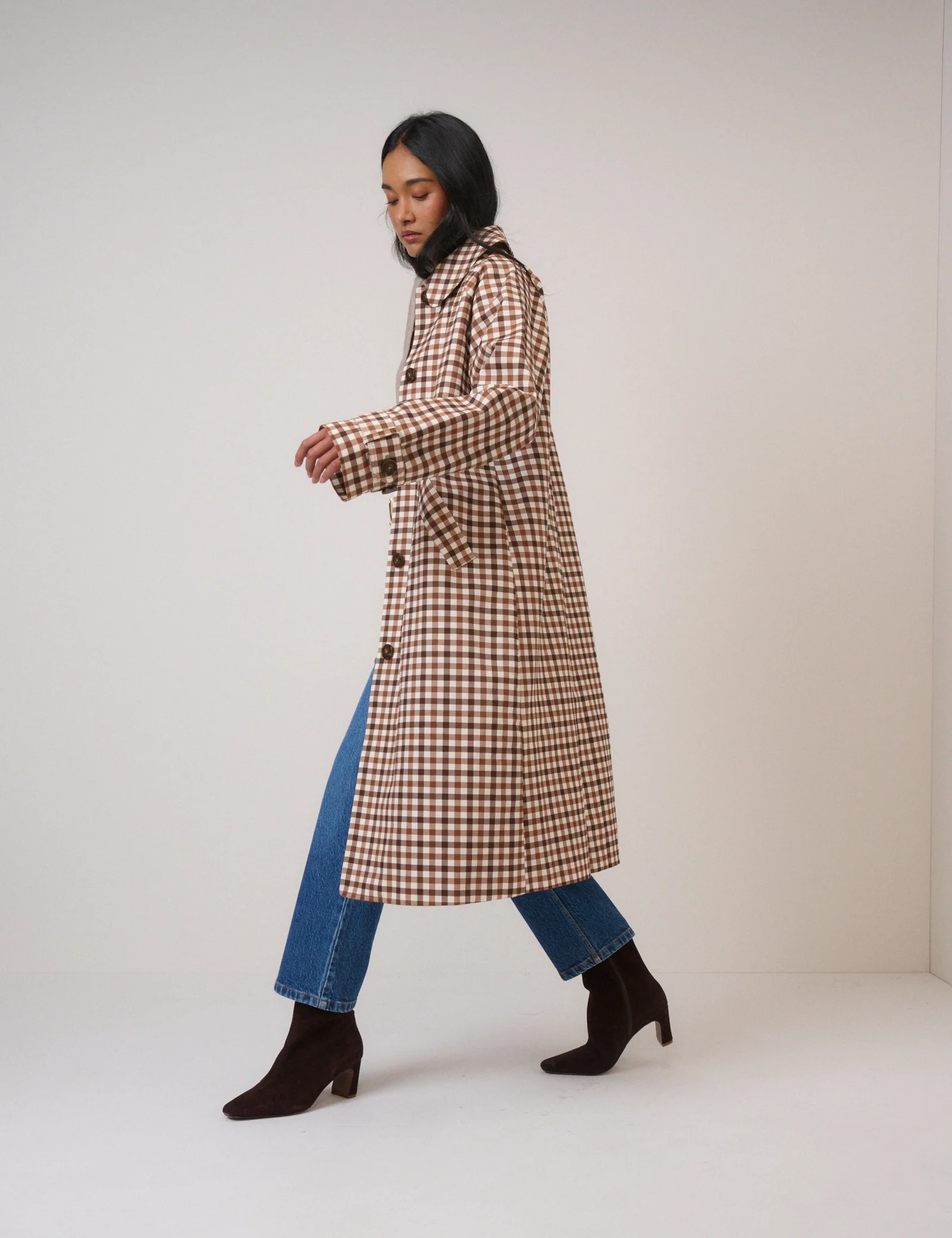 Brown Check Car Coat - Image 4