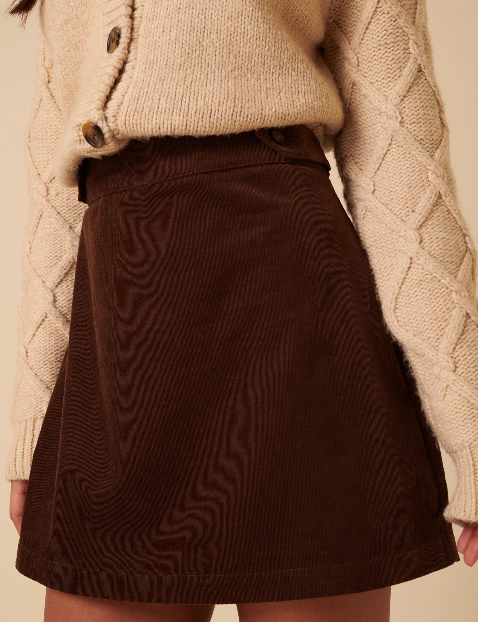 Brown Cord A-line Mini Skirt - Image 3