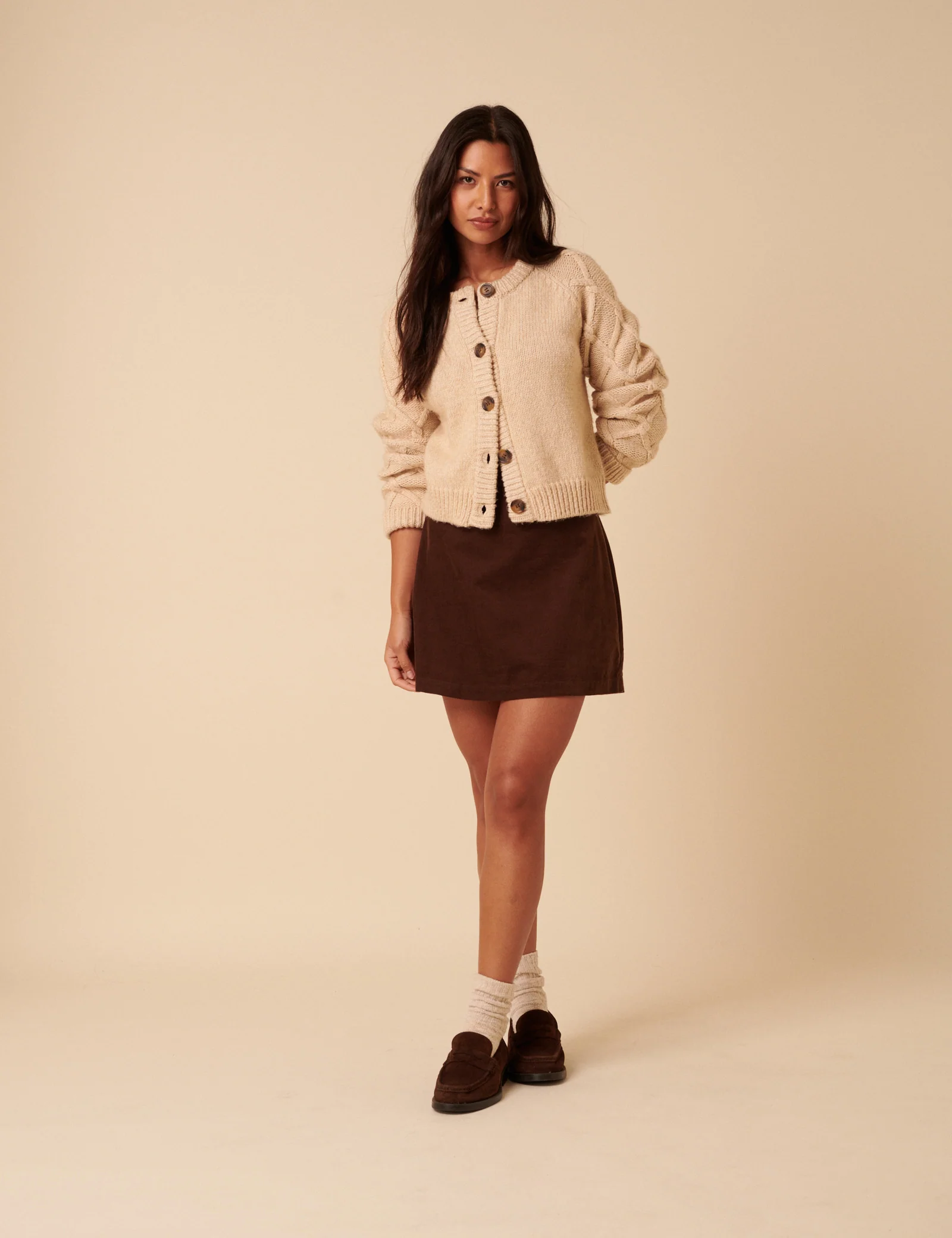 Brown Cord A-line Mini Skirt - Image 5