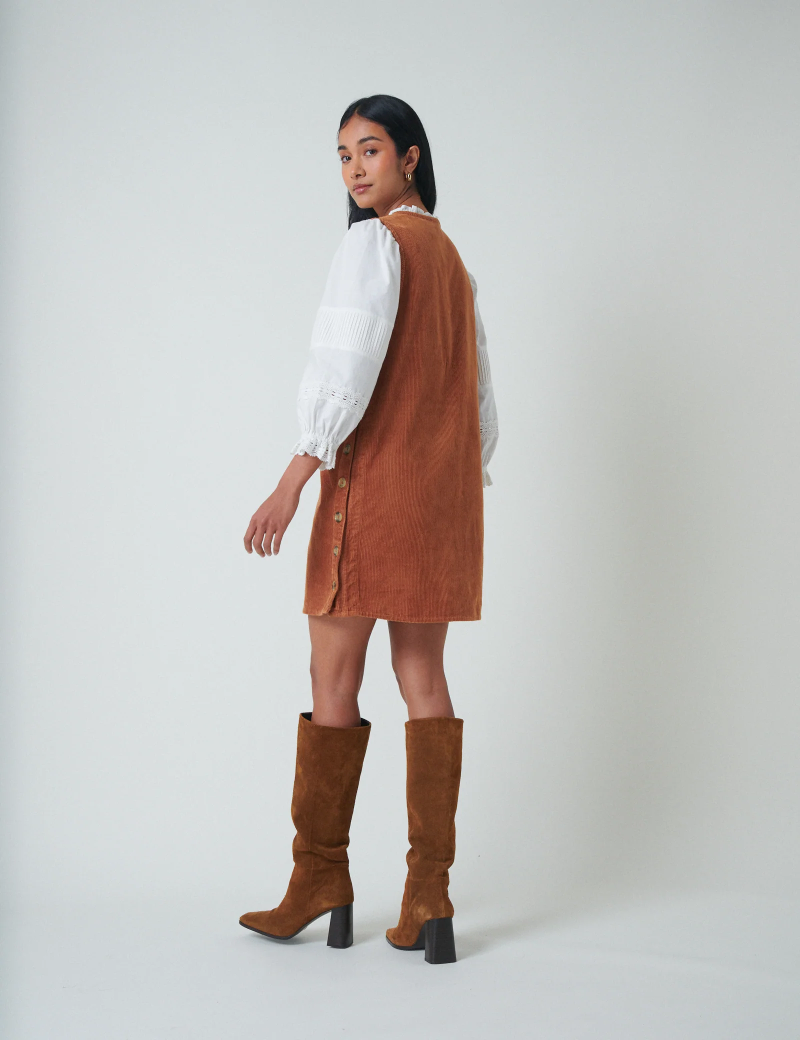 Brown Cord Austin Pinafore Mini Dress - Image 5