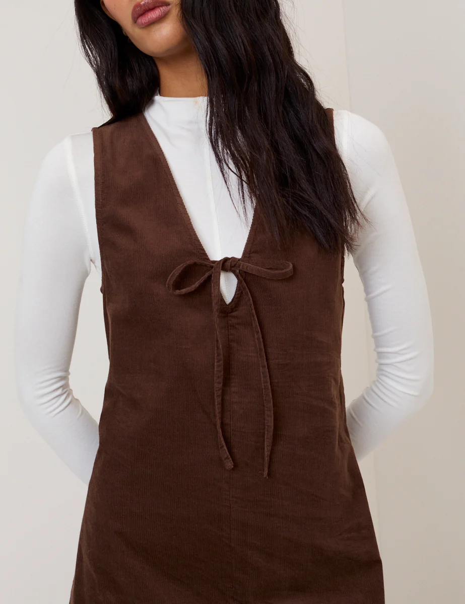 Brown Cord Nila Pinafore Mini Dress - Image 2